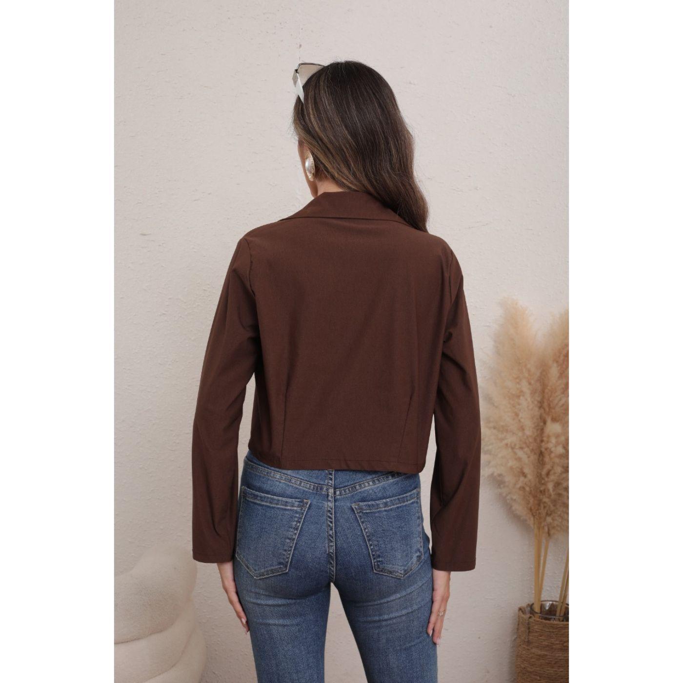 Blazer Corto Mujer Algodón Unicolor Solapa Casual Trabajo 0080-4