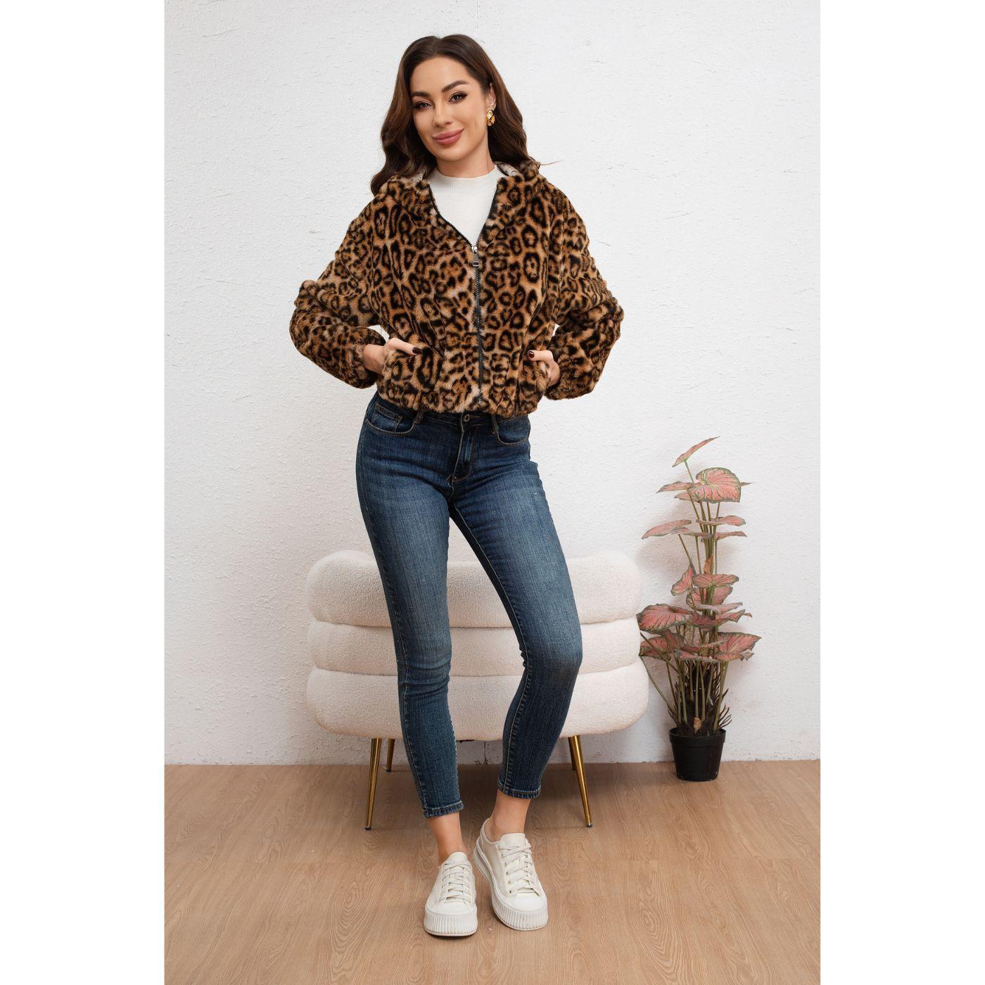 Chaqueta Corta Mujer Manga Larga Peluda Animal Print 6096-0