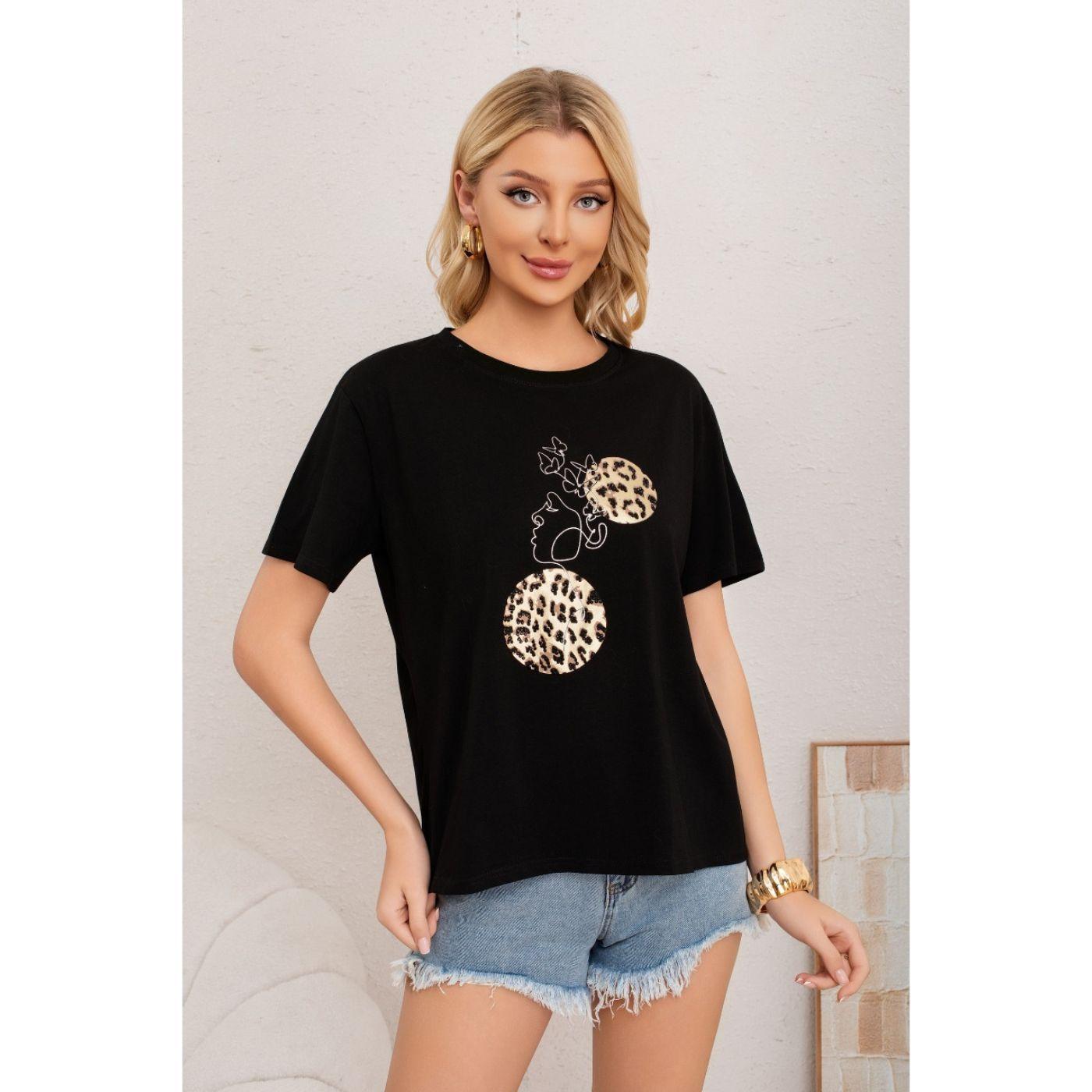 Polera Mujer Algodon Manga Corta Oversize Aplicacion 2012-0