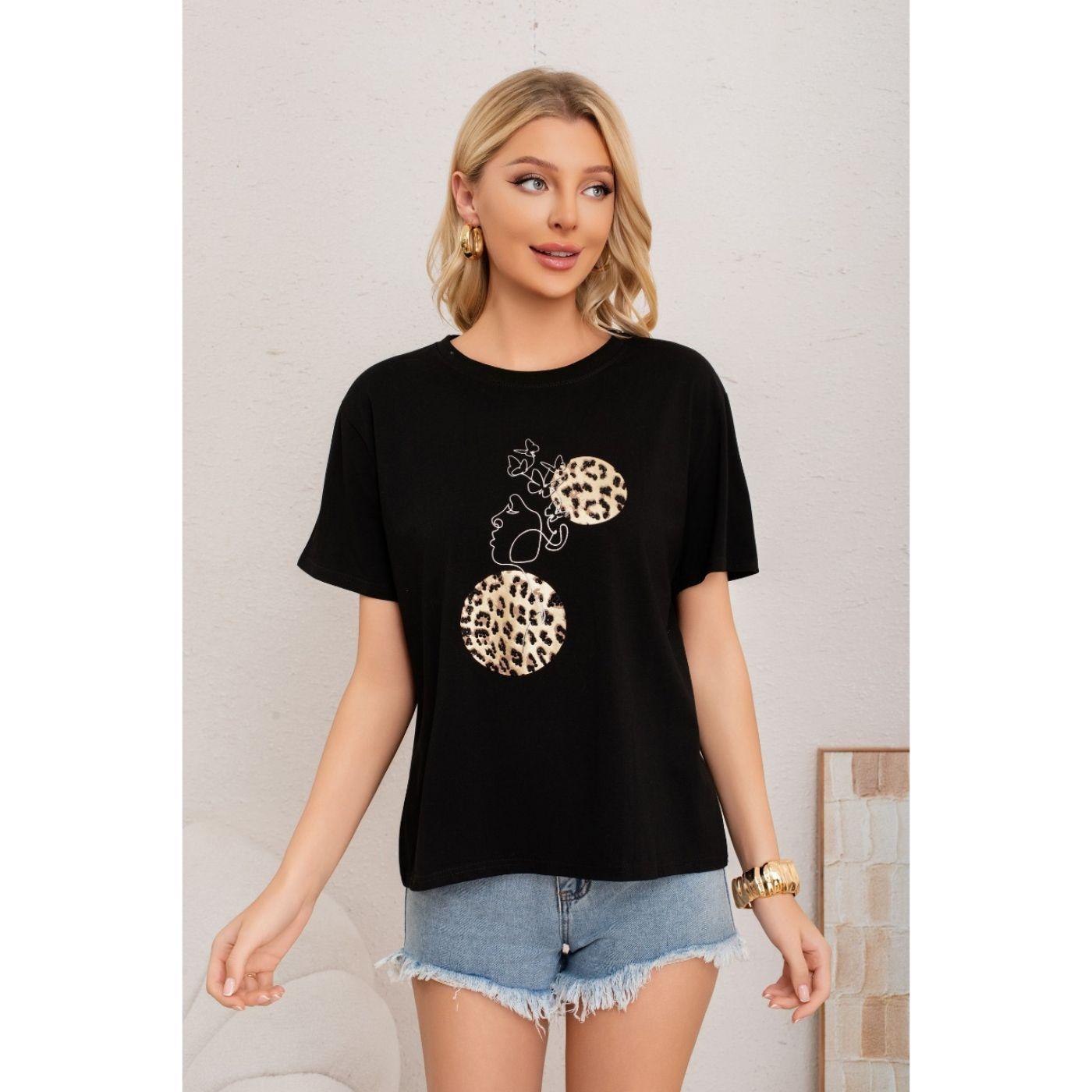 Polera Mujer Algodon Manga Corta Oversize Aplicacion 2012-2