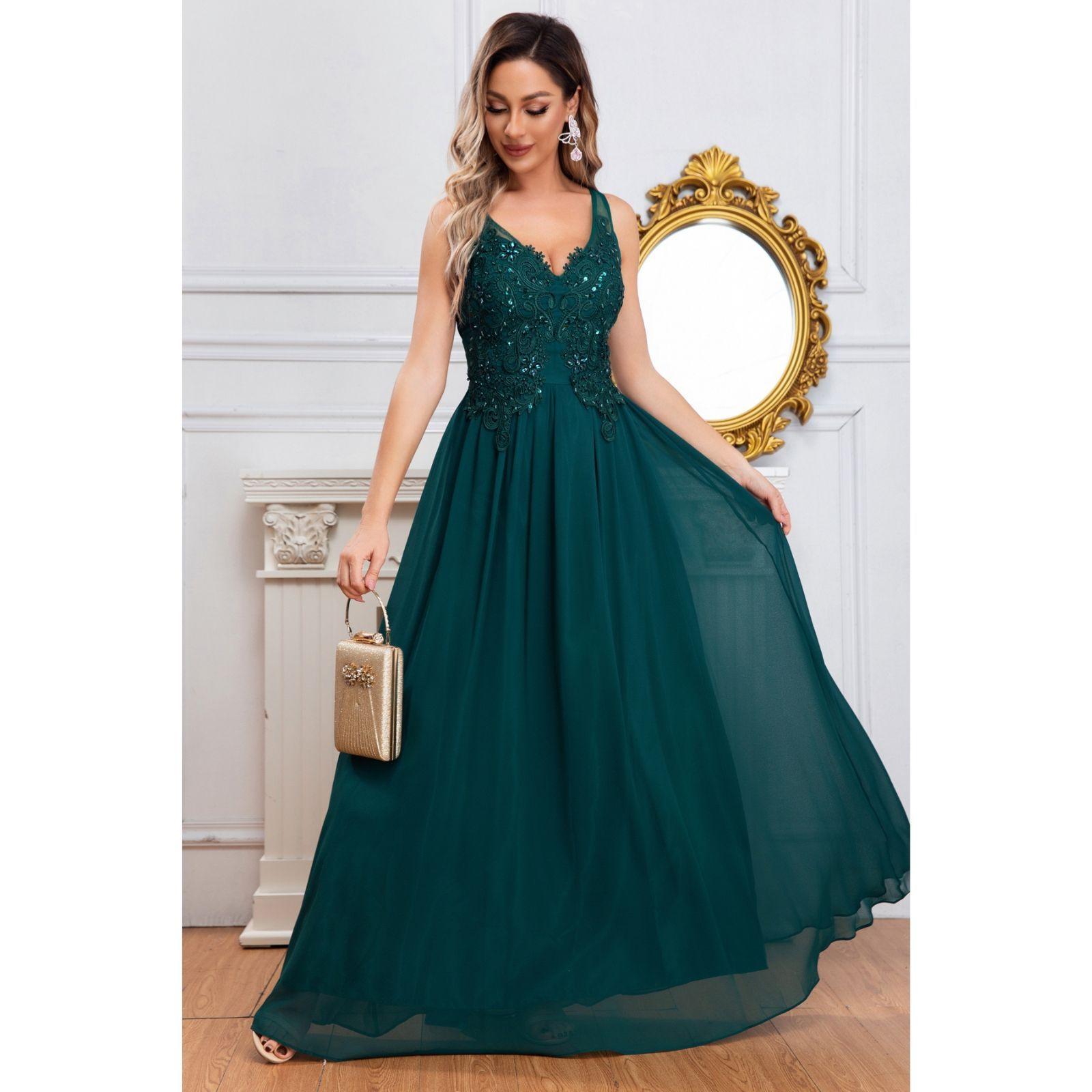 Vestido Largo Mujer Fiesta Gala Noche Escote V Bordados 2003-2