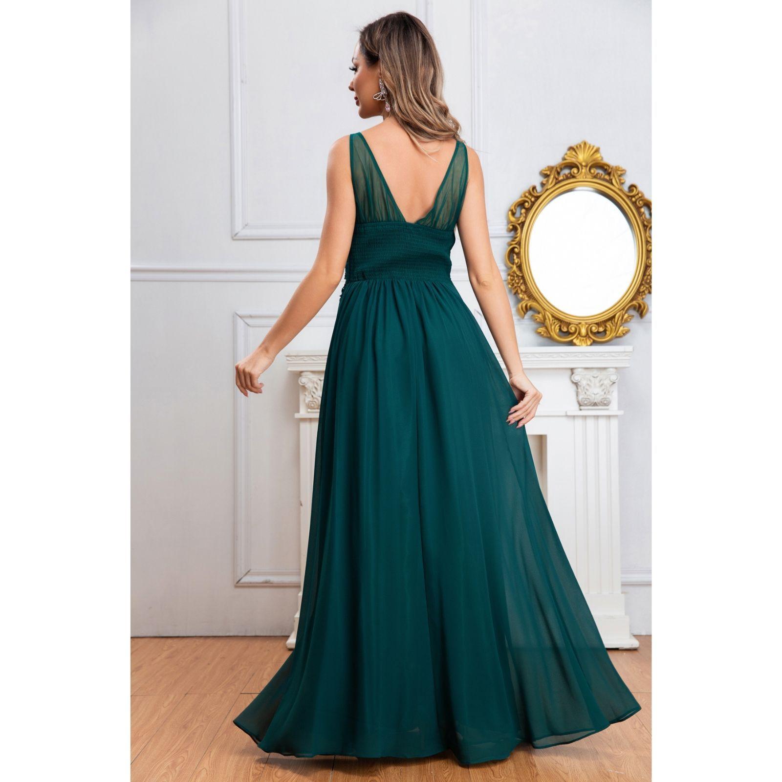 Vestido Largo Mujer Fiesta Gala Noche Escote V Bordados 2003-3