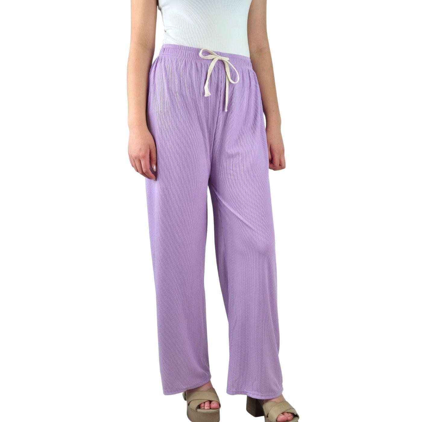 Pantalon Palazzo Acanalado Mujer Cintura Elasticada Verano Colores 369 -2