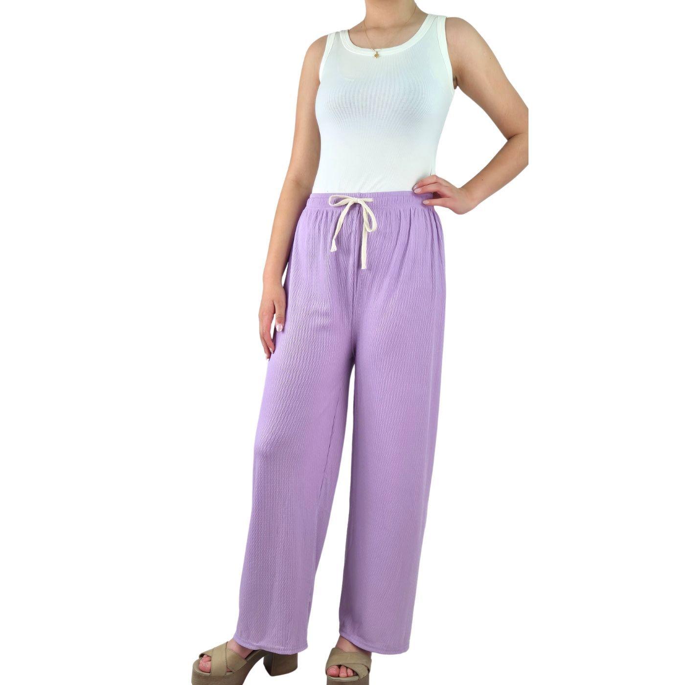Pantalon Palazzo Acanalado Mujer Cintura Elasticada Verano Colores 369 -3
