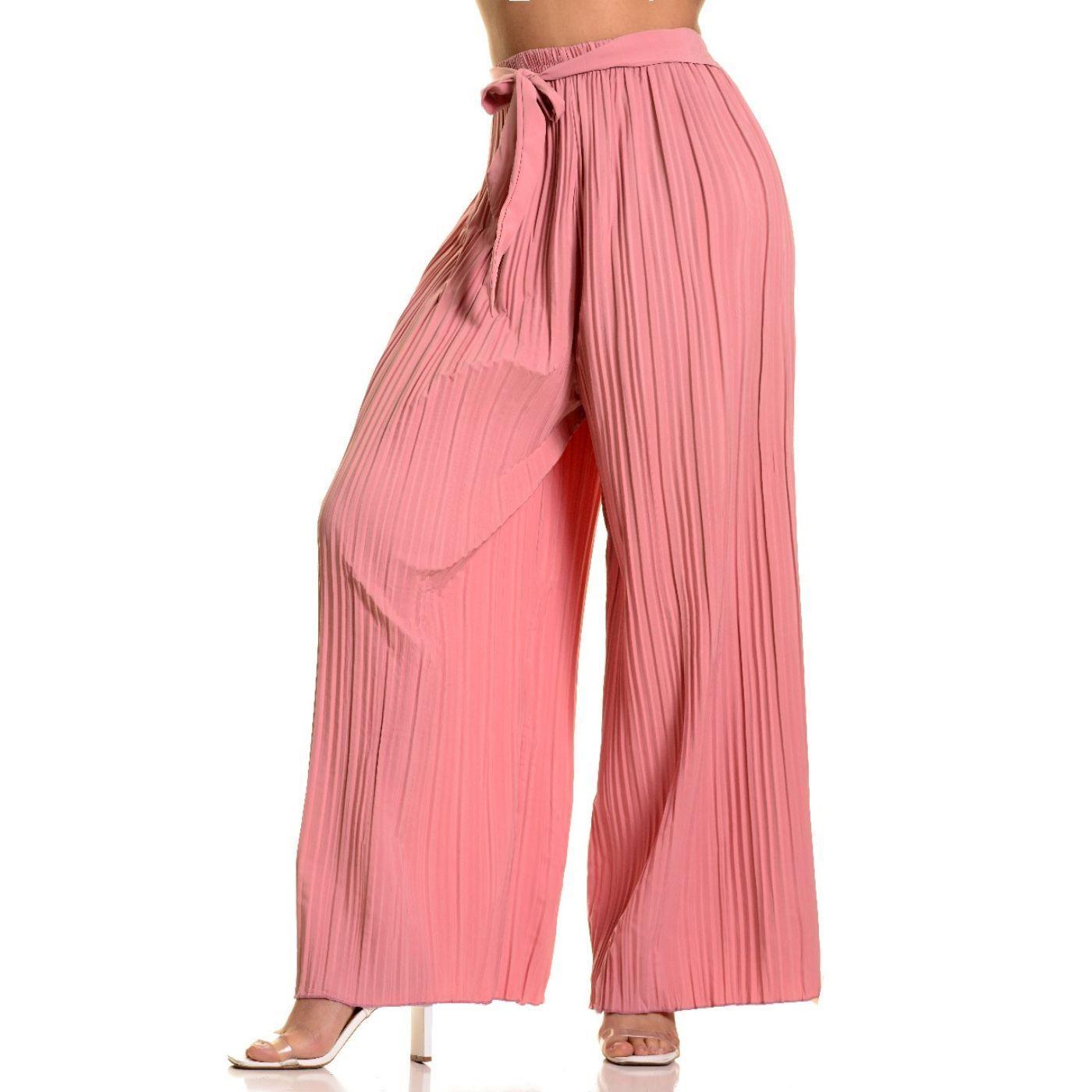 Pantalon Palazzo Mujer Fiesta Cintura Elasticada Verano Colores 090-0