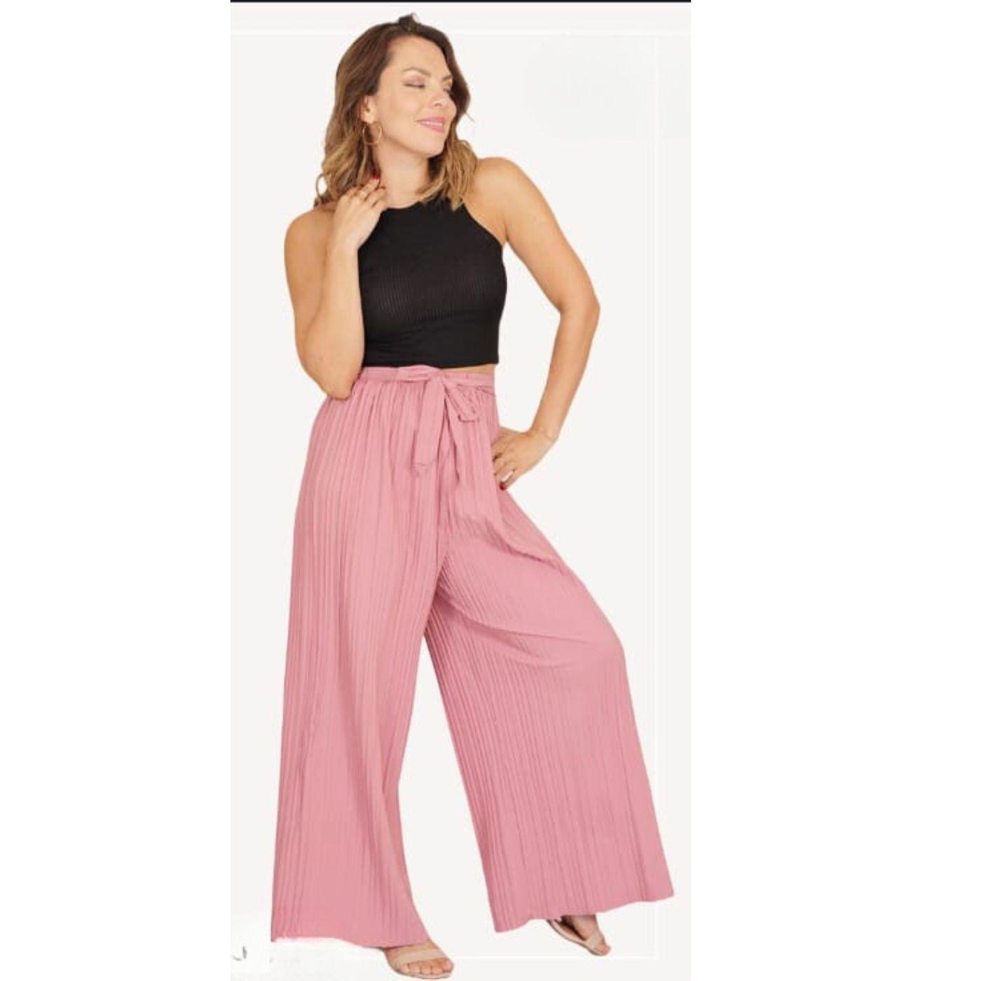 Pantalon Palazzo Mujer Fiesta Cintura Elasticada Verano Colores 090-1