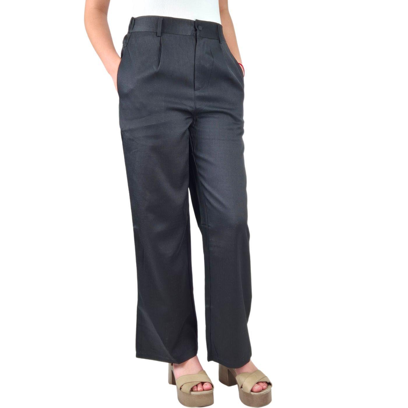 Pantalón Vestir Semi Formal Tipo Lino Recto Casual Tiro Alto 096-2