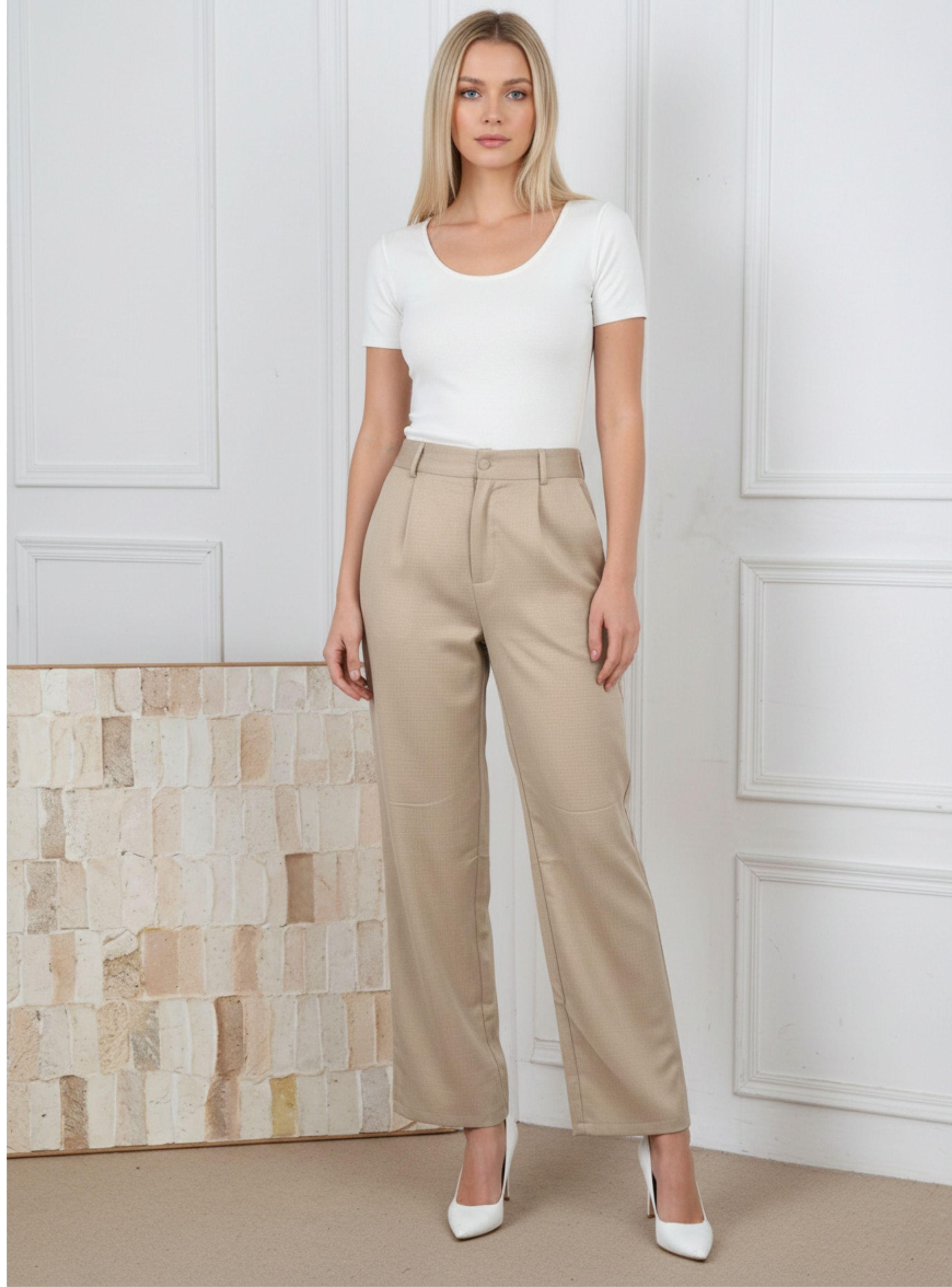 Pantalón Vestir Semi Formal Tipo Lino Recto Casual Tiro Alto 096-0