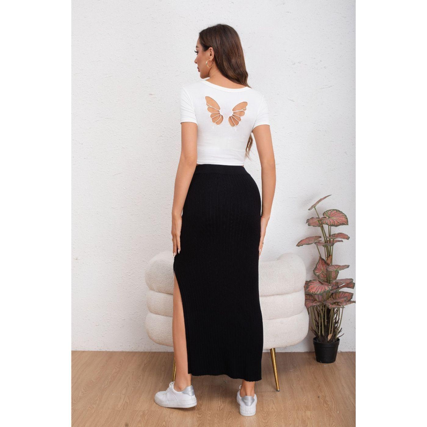 Falda Larga Acanalada Mujer Botones Elasticada 5061-1