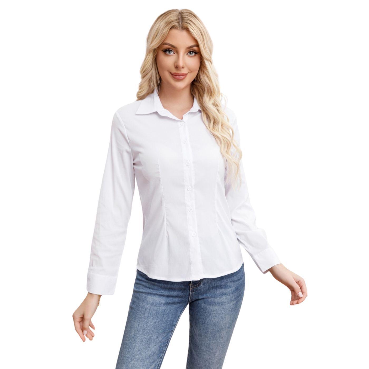 Blusa Mujer Manga Larga Elasticada Lisa Botones Formal 0056-0