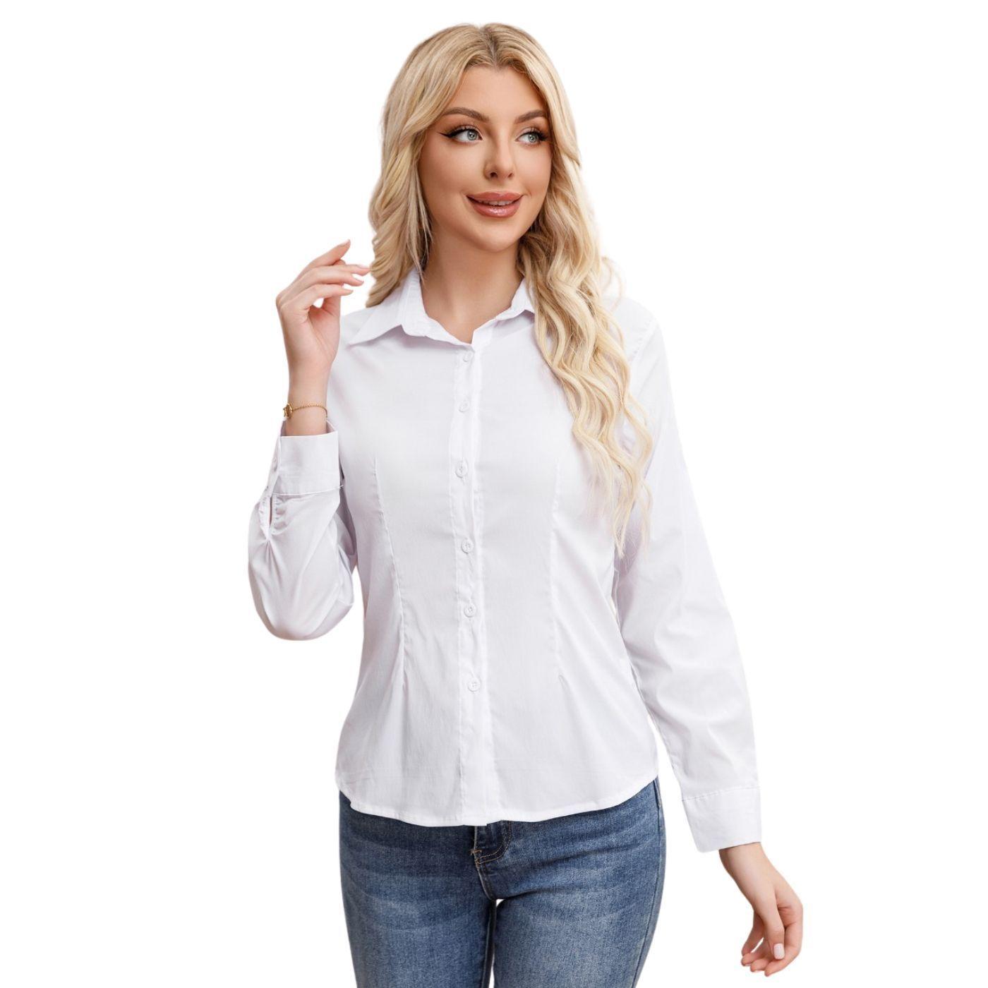 Blusa Mujer Manga Larga Elasticada Lisa Botones Formal 0056-1