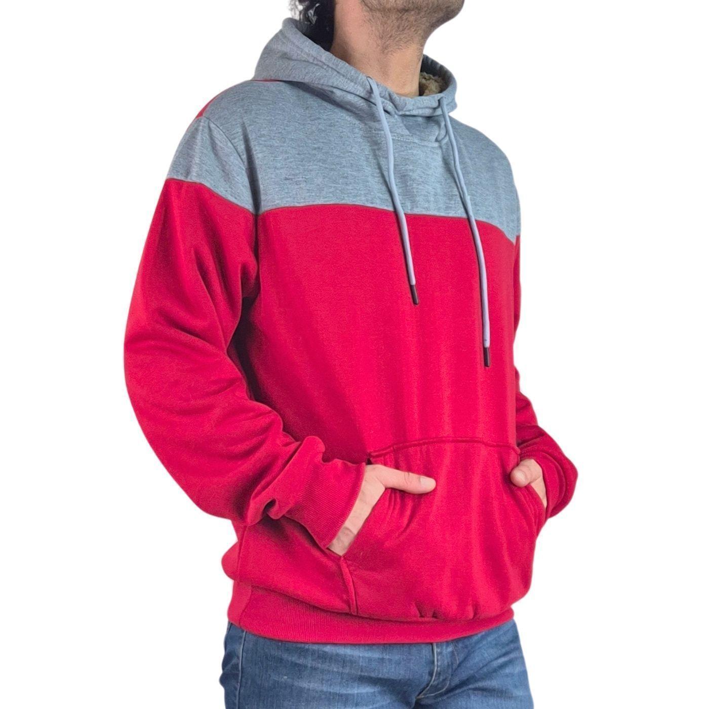 Polerón Canguro Hombre Invierno Frisado Con Gorro Bi-Color 0220-3