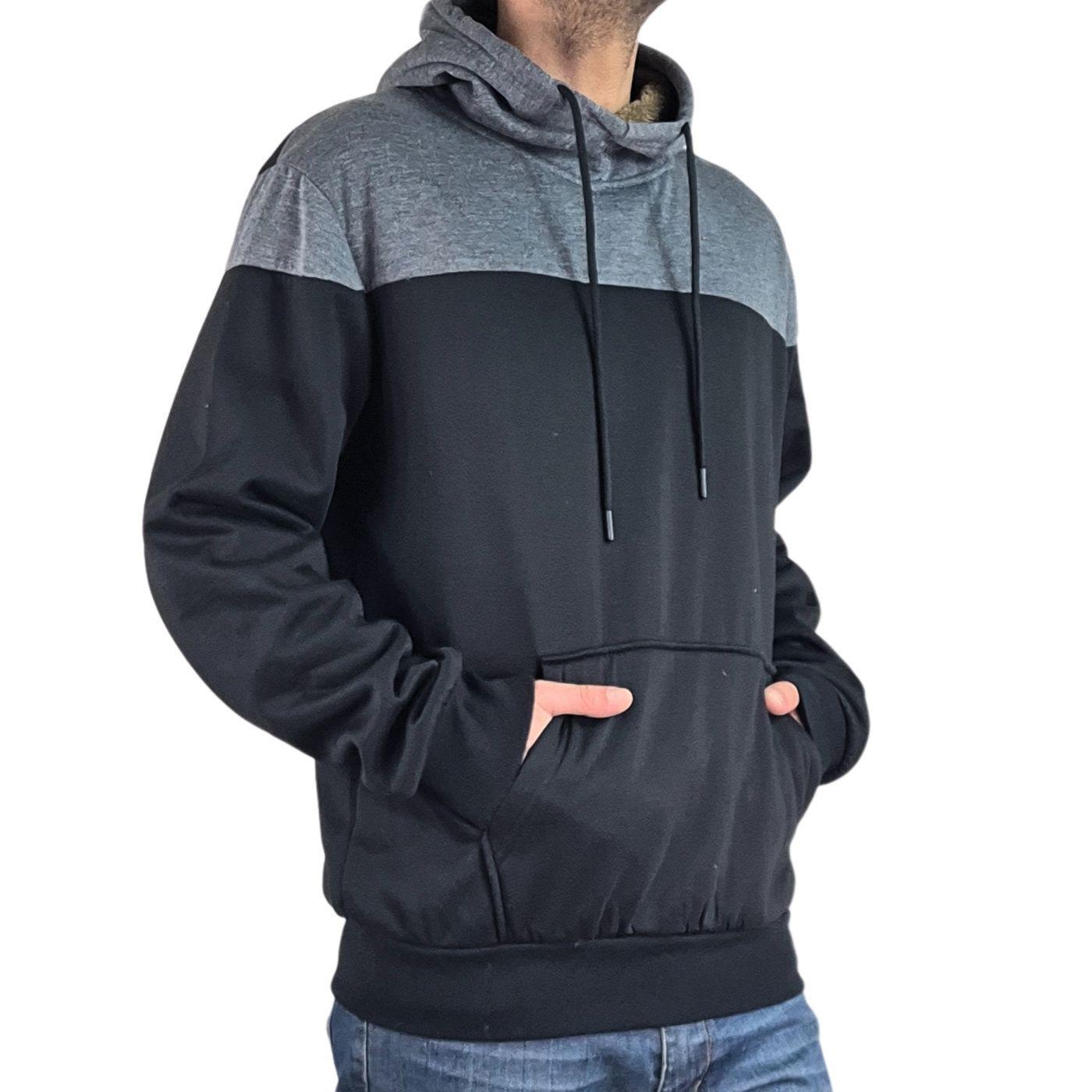 Polerón Canguro Hombre Invierno Frisado Con Gorro Bi-Color 0220-2