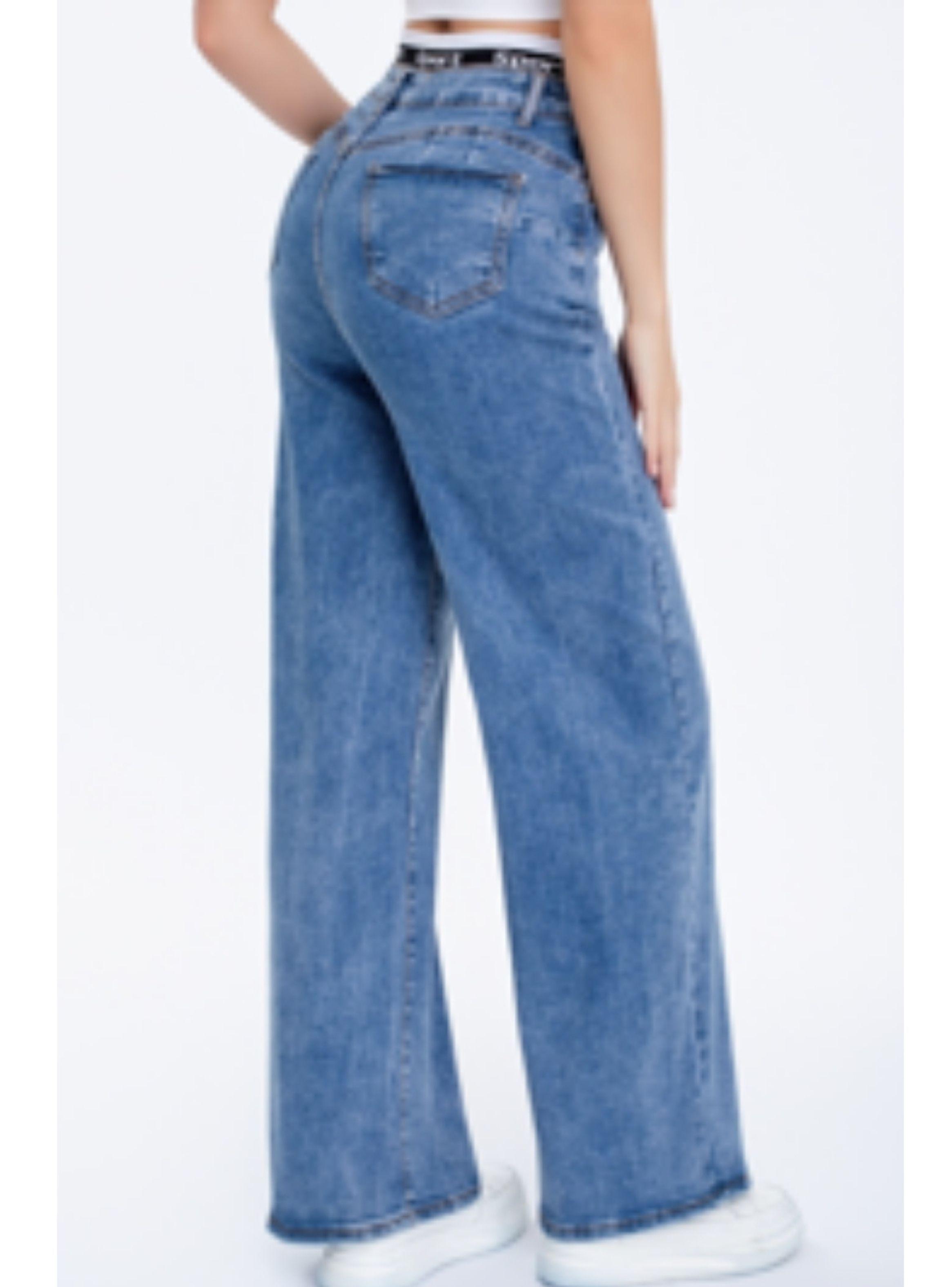 Pantalón Jeans Mujer Wide Leg Tiro Alto Full Elasticado Tendencia Urbana 23005-2