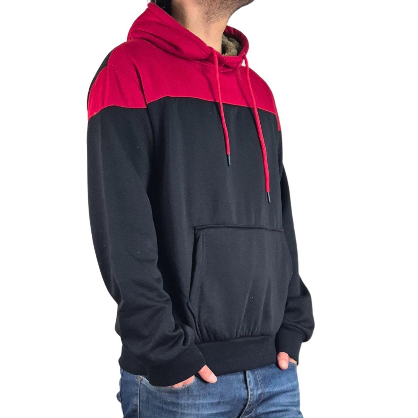 Polerón Hombre Invierno Forro Piel Con Gorro Bi-Color 7498-1