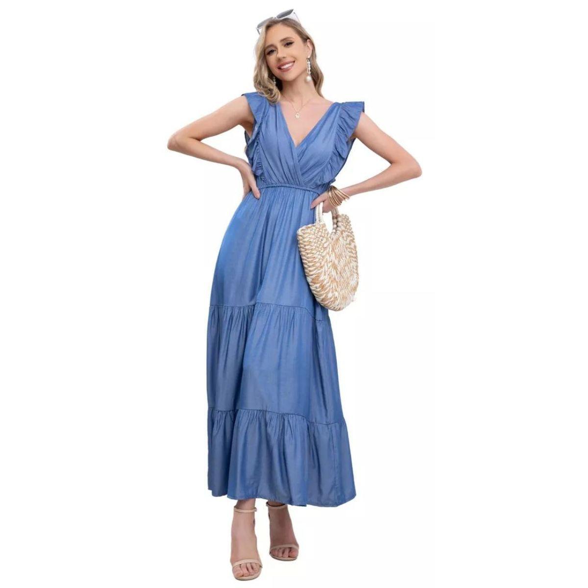 Vestido Largo Primavera Mujer Liso Tipo Jeans 285-0
