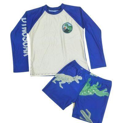 Conjunto De Baño Niños Short Polera Gorro Manga Larga Dino 0060-2