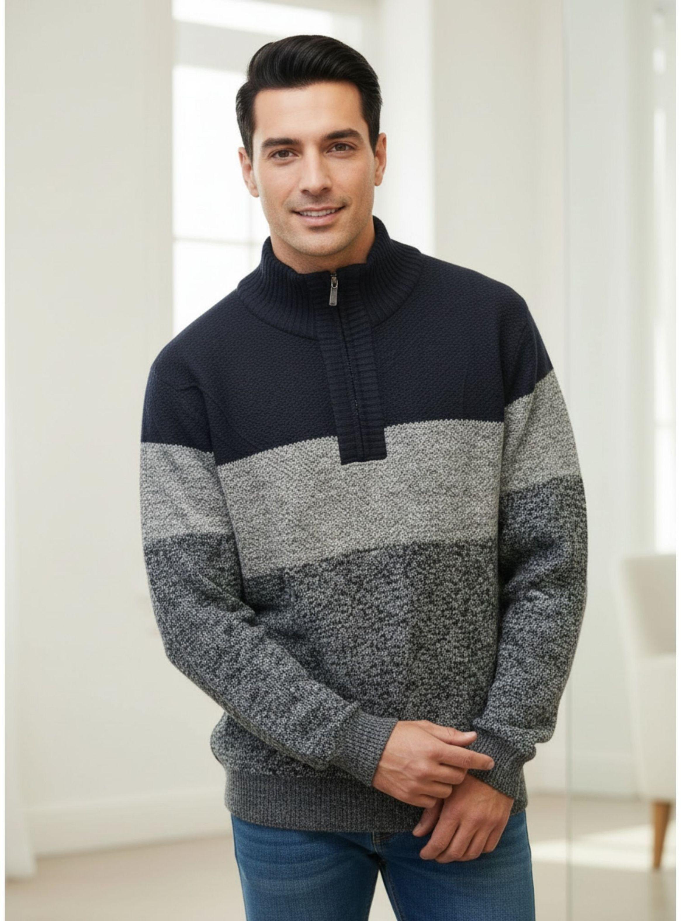 Chaleco Sweater Hombre Frisado Cuello Alto Medio Cierre 2096-1