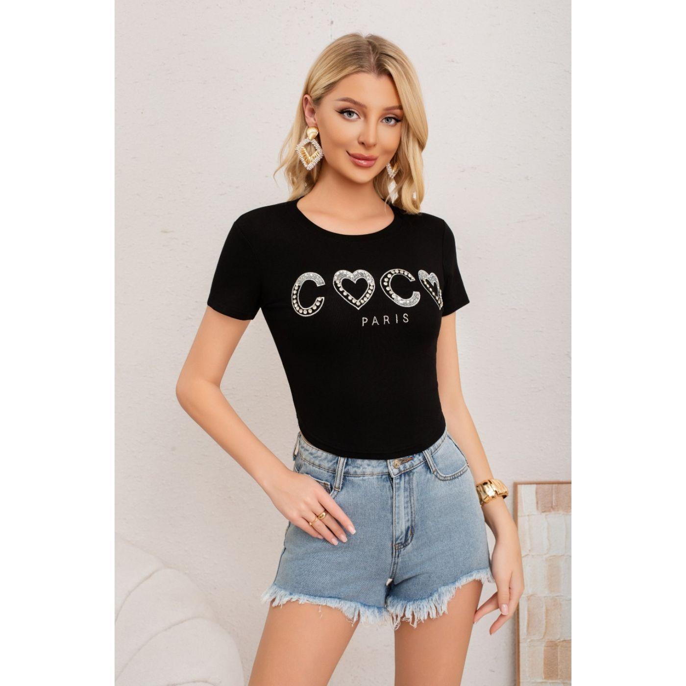 Polera Mujer Algodon Manga Corta Diseño Aplicaciones 2016-2