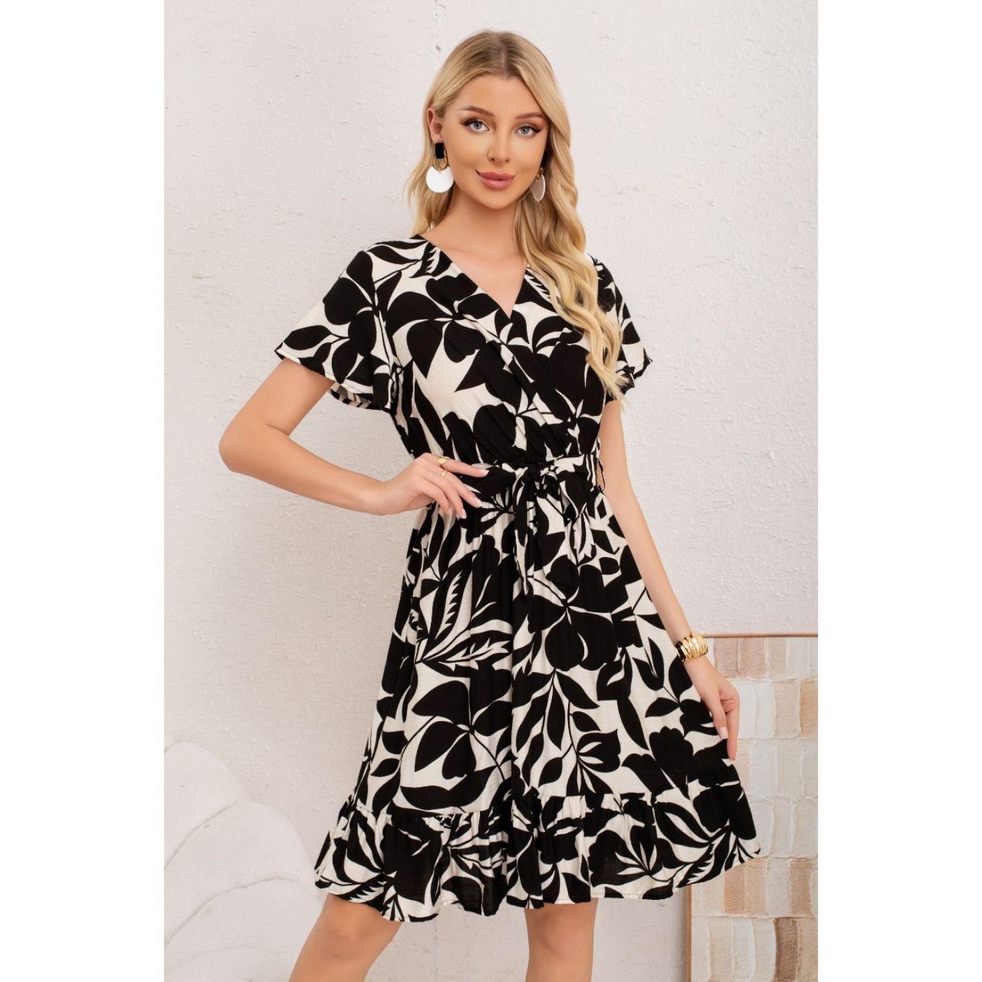 Vestido Corto Mujer Cruzado Manga Corta Estampado 3367-1