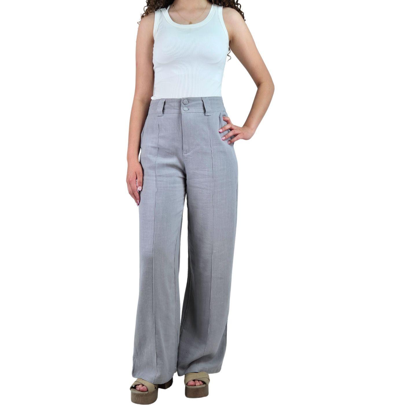 Pantalon Palazzo Premium Tipo Lino Semi Formal Casual Boton 902-1