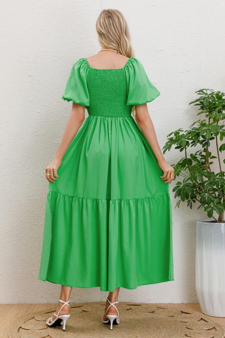 Vestido Largo Mujer Manga Globo Corta Cuello V 3345-2