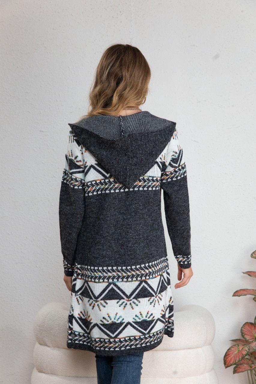 Sweater Largo Tapado Tipo Cardigan Mujer Abrigo Etnico Tendencia 7011-2