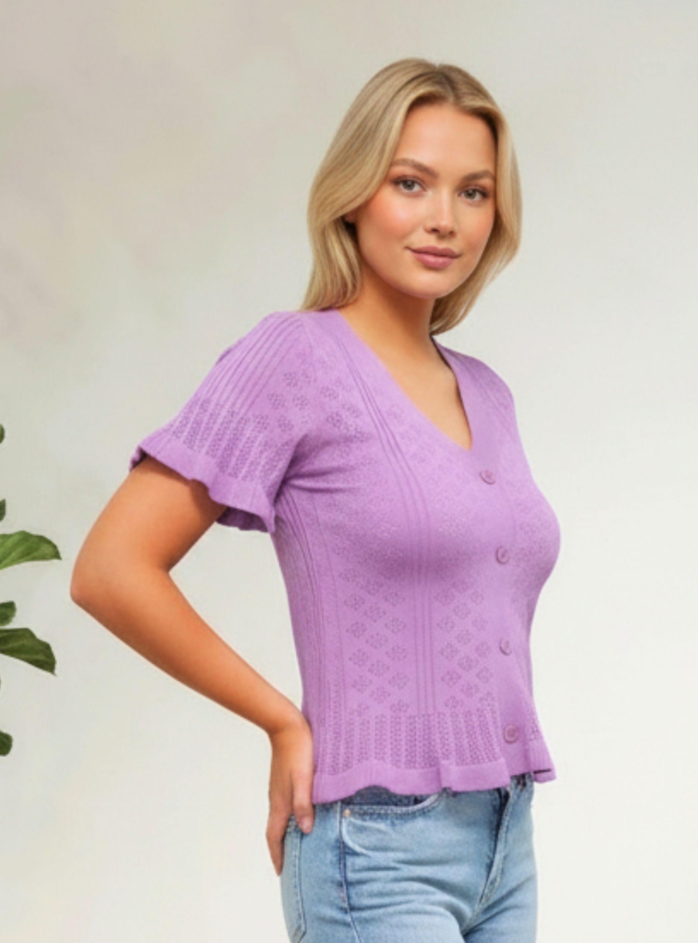 Polera Mujer Algodon Manga Corta Tejido Hilo Colores 1084-0
