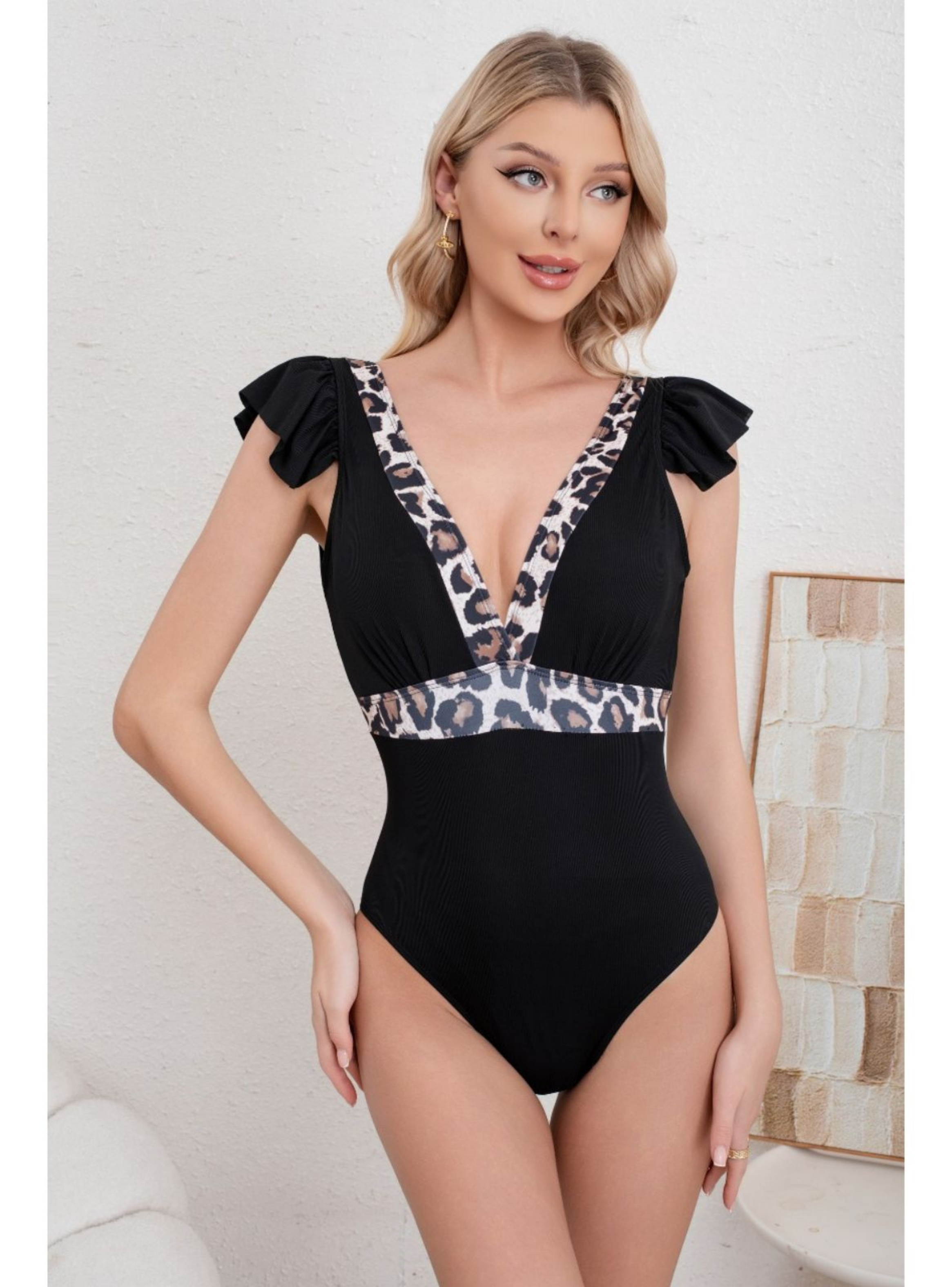 Traje De Baño Mujer Algodon Acanalado Una Pieza Animal Print 8406-2