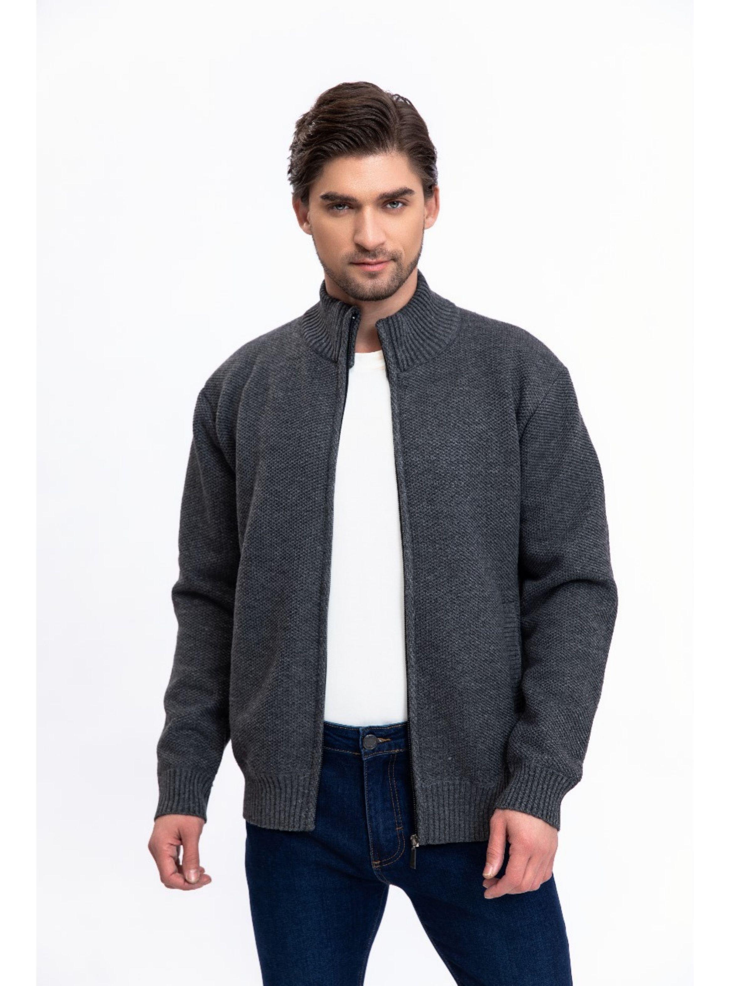 Chaqueta Sweater Algodón Cuello Alto Forro Piel Bolsillos Cierre 7169-0