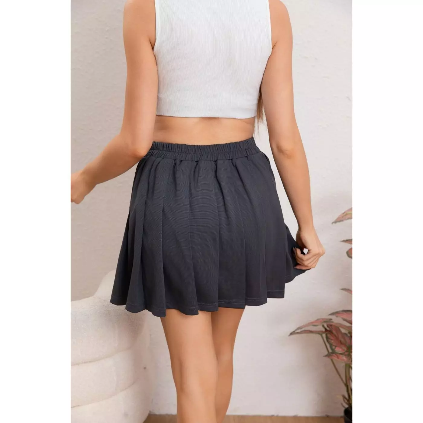 Mini Falda Plisada Tableada Tiro Alto Tendencia Con Short interior 111-2