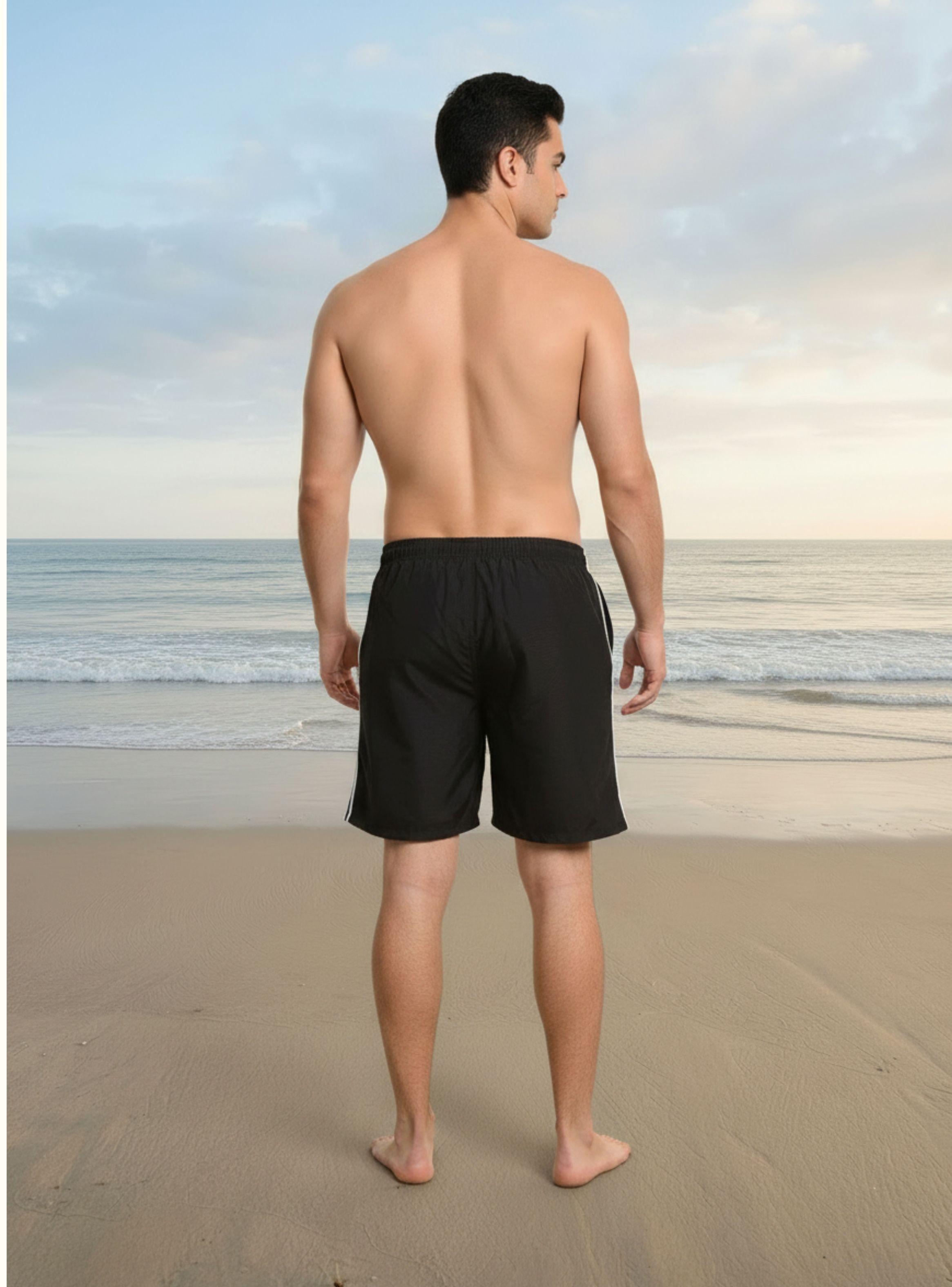 Traje De Baño Hombre Short Forro Malla Bolsillo Diseño Líneas 203-3