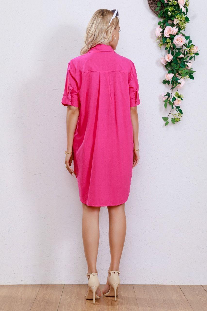 Vestido Corto Algodón Mujer Blusón Manga Corta Botones 3276-2