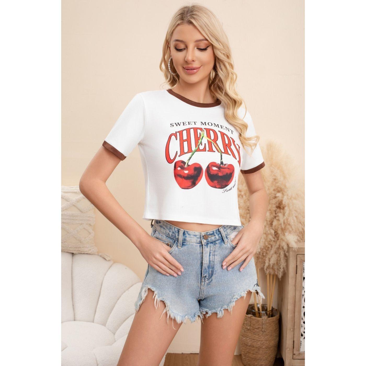 Polera Mujer Algodon Corta Tendencia Urbana Cherry 0068-1