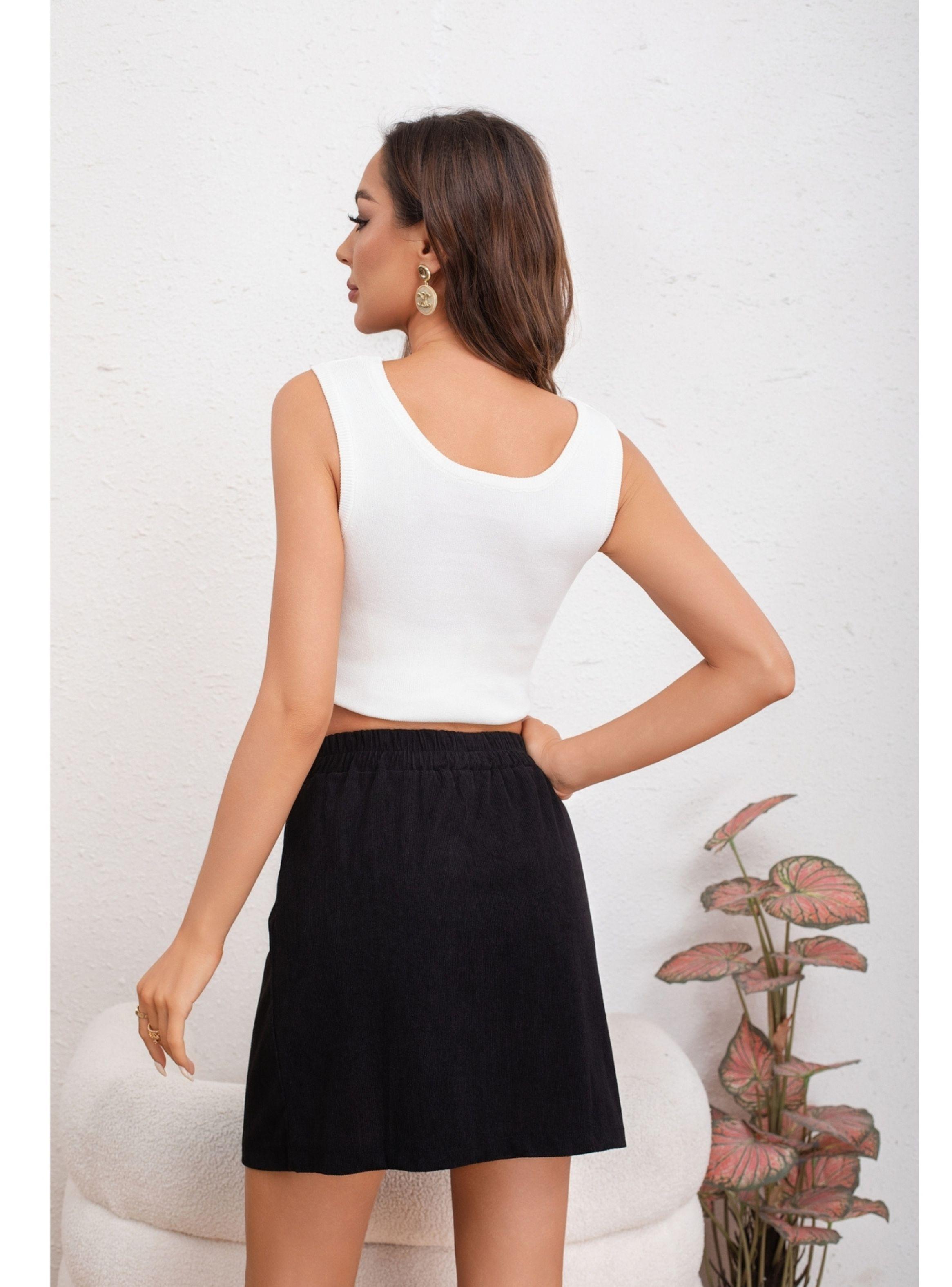 Mini Falda Corta Mujer Cotelé Elasticada Broches Tendencia 0121-4