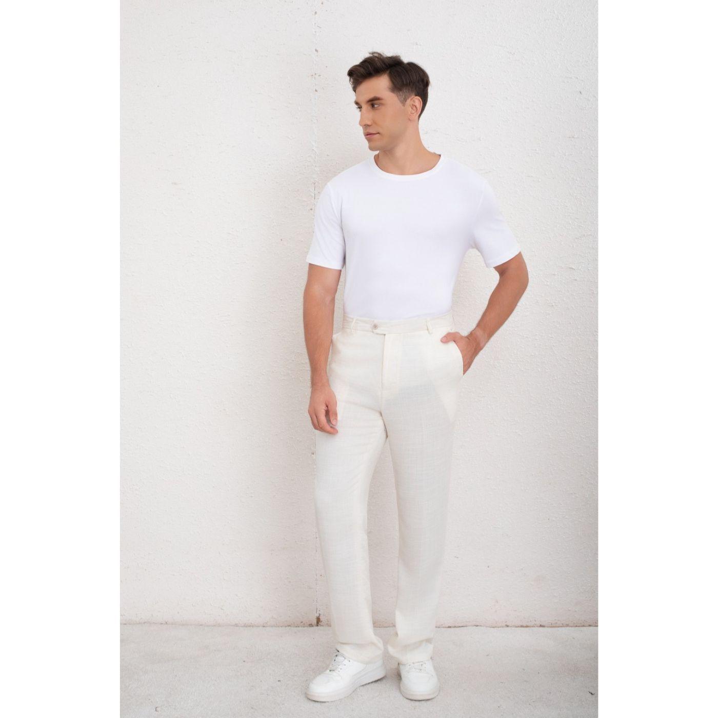 Pantalon Clasico Hombre Algodon Casual Tipo Lino Liso 6011-1