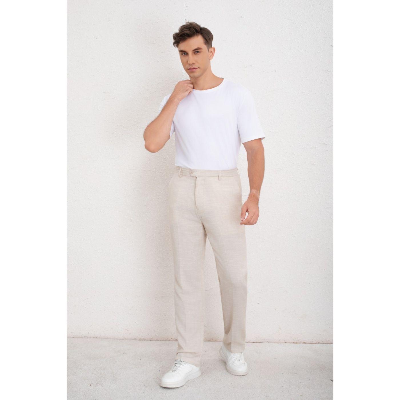 Pantalon Clasico Hombre Algodon Casual Tipo Lino Liso 6011-2