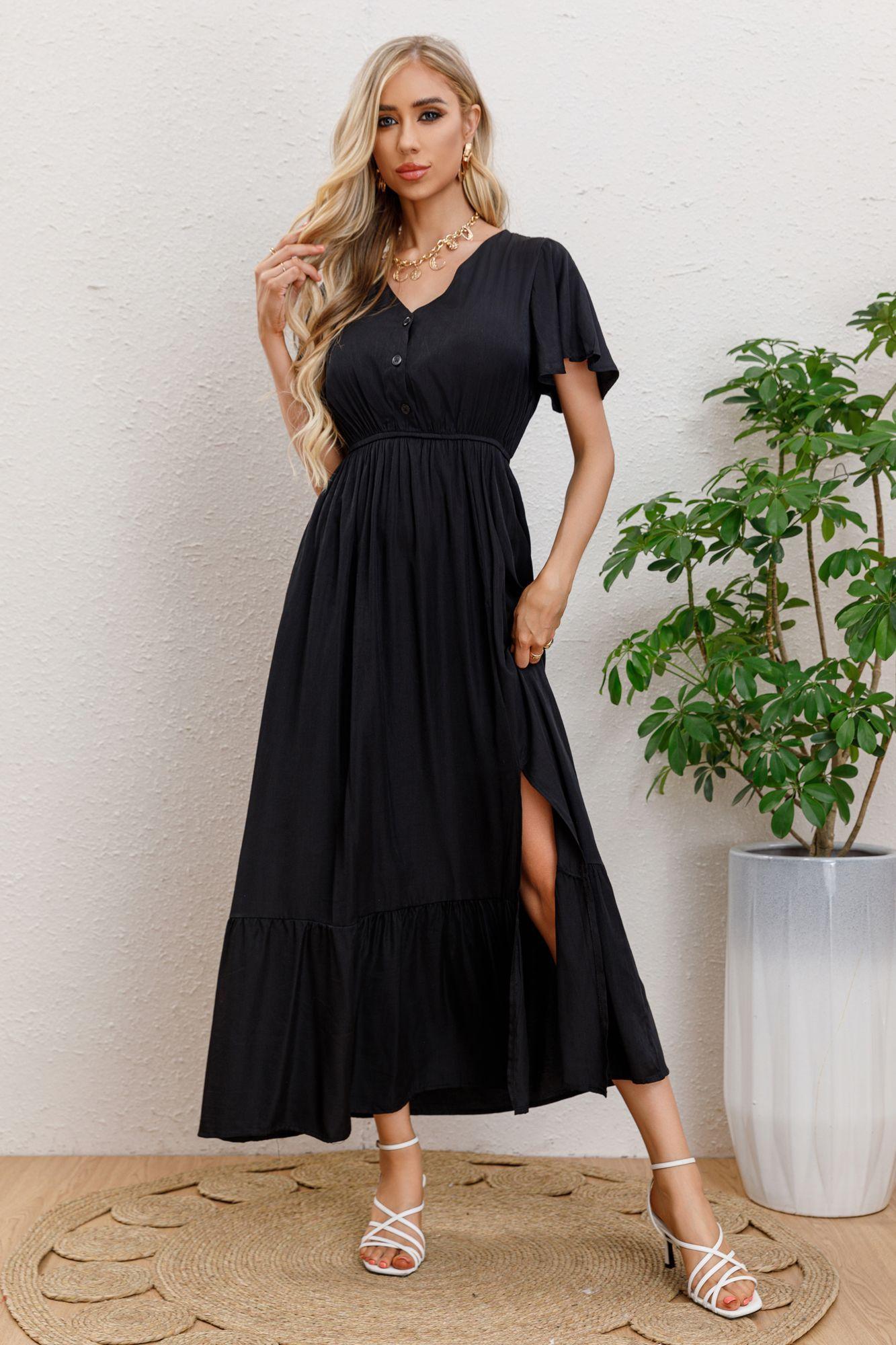 Vestido Largo Verano Mujer Manga Corta Abertura Botones 328-2