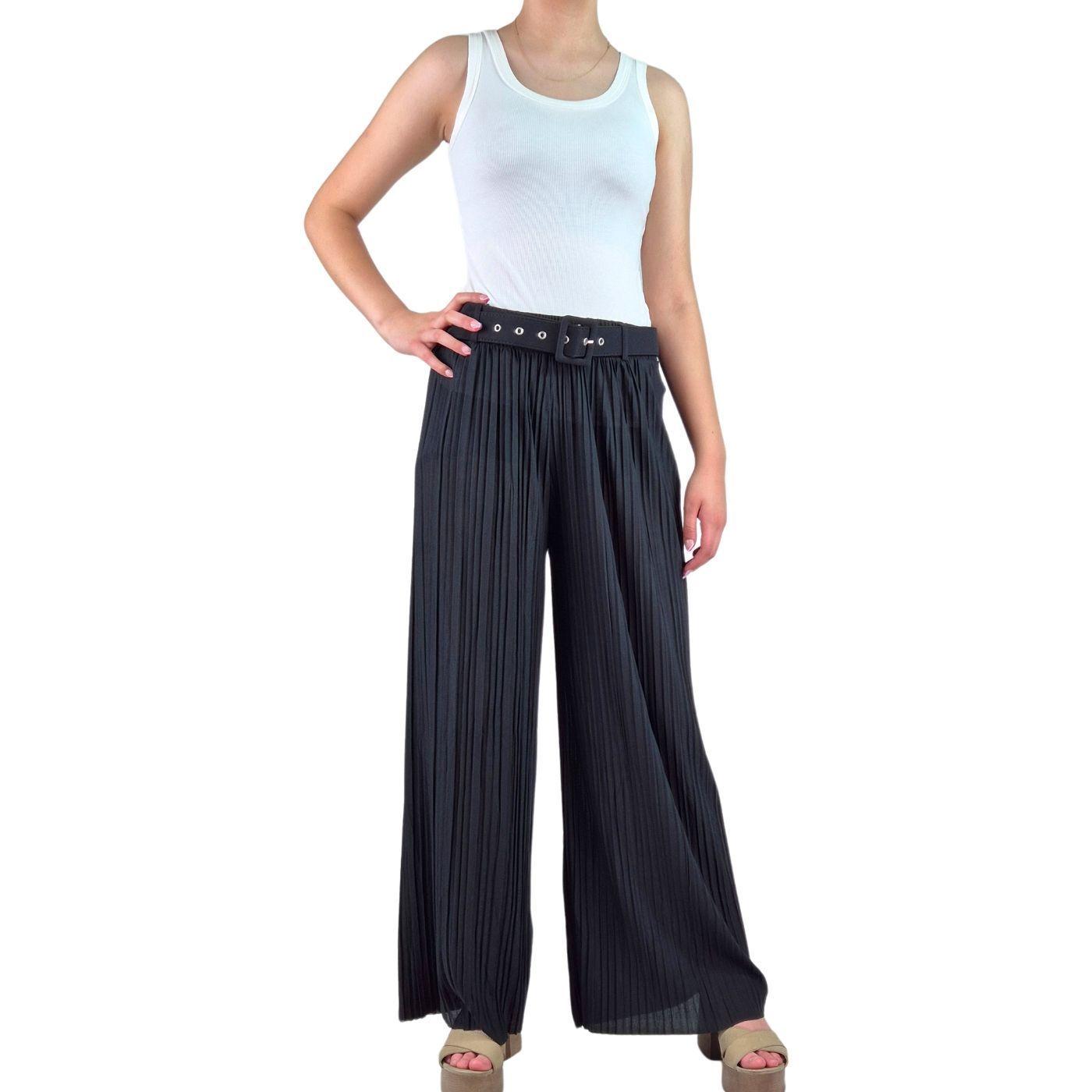 Pantalón Palazzo Mujer Fiesta Cintura Elasticada Tela Plisada 140-3