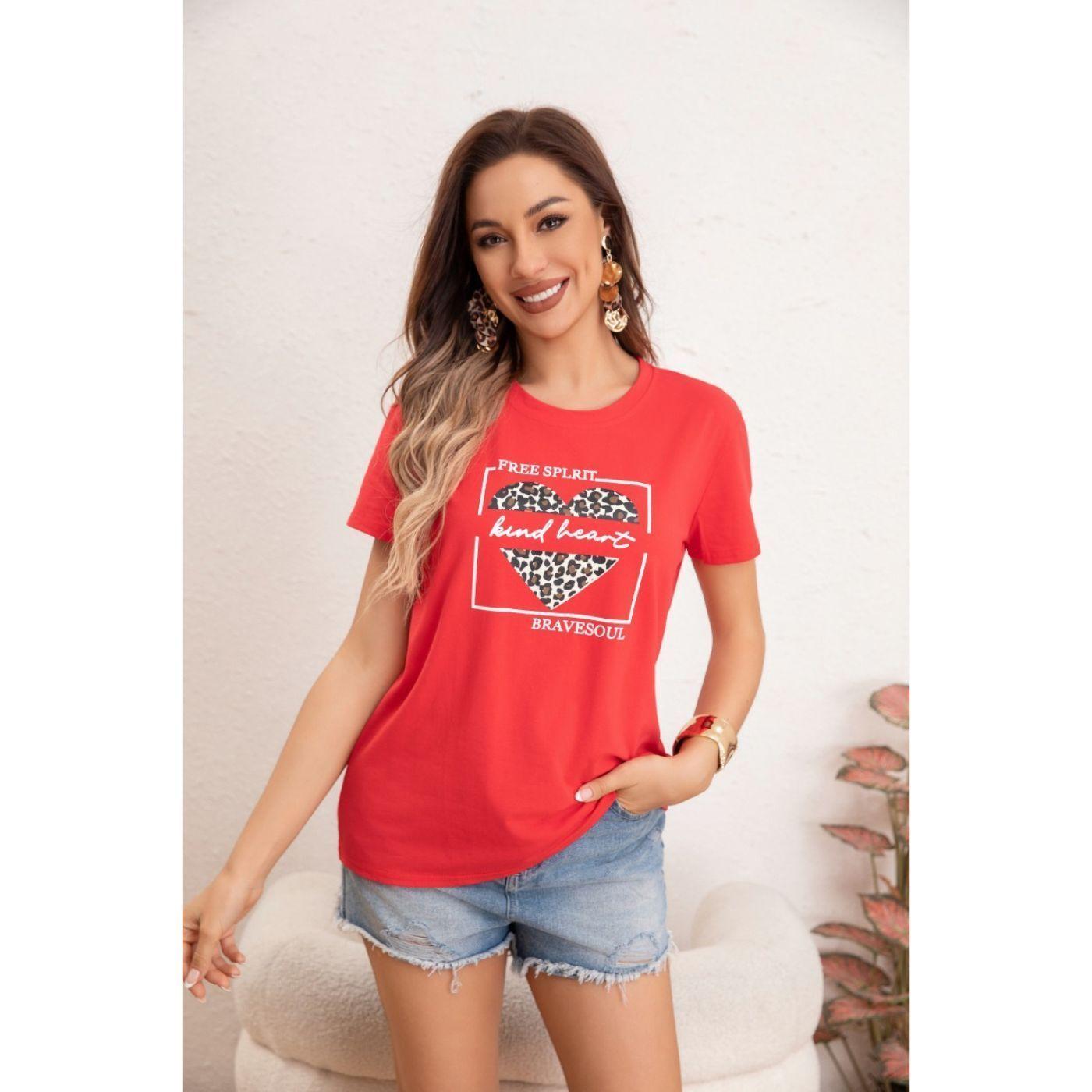 Polera Mujer Algodon Manga Corta Diseño Corazon 0051-0