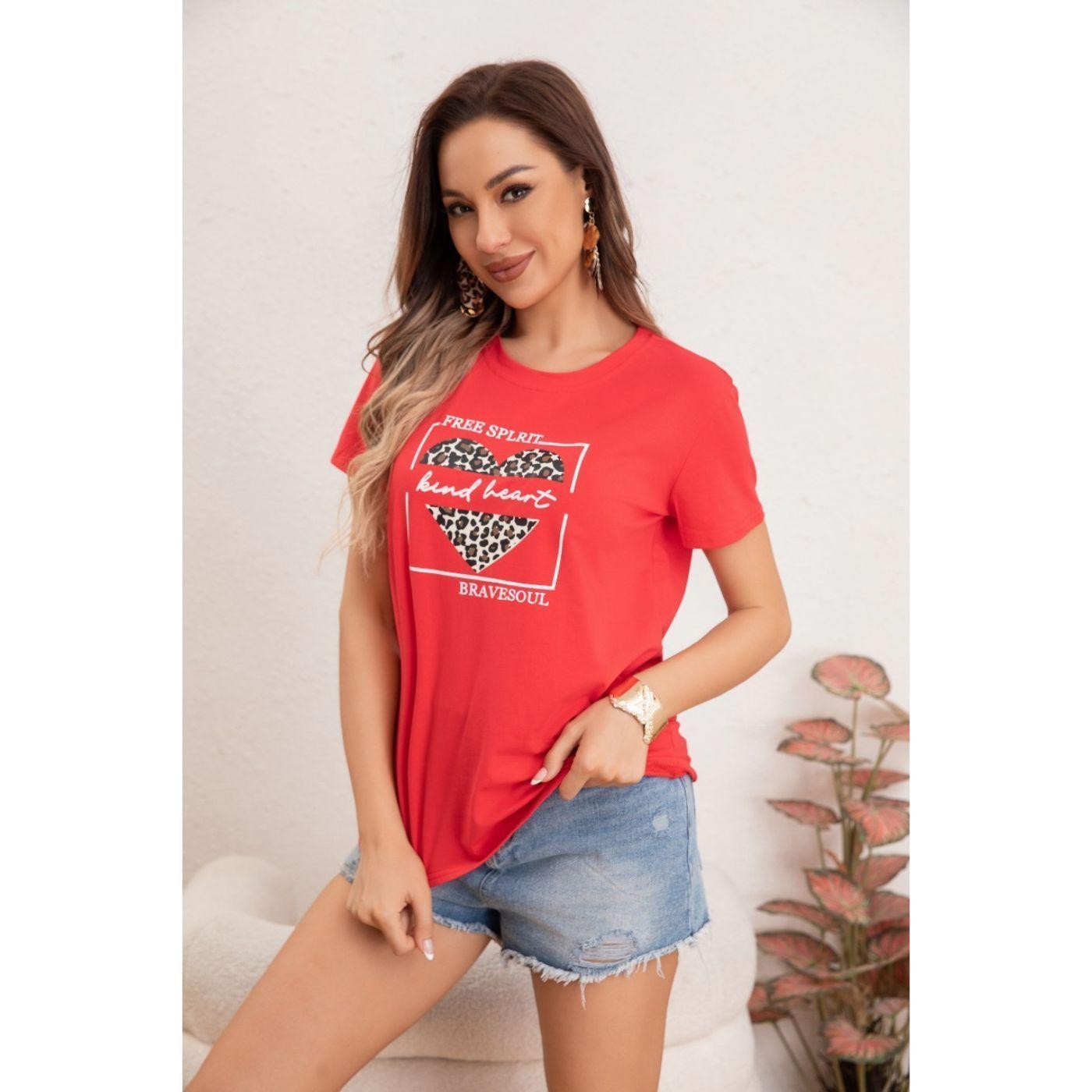 Polera Mujer Algodon Manga Corta Diseño Corazon 0051-1