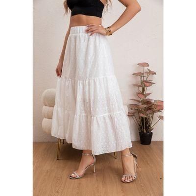 Falda Larga Mujer Algodón Tiro Alto Broderie Encaje Bordado 0046-1