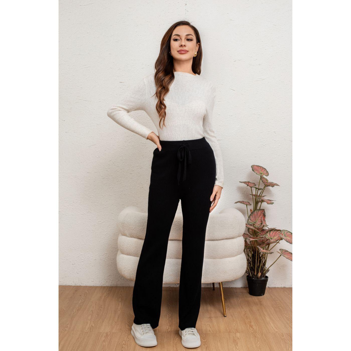 Pantalon Calza Mujer Recto Lanilla Tiro Alto Full Elasticado 5052-0