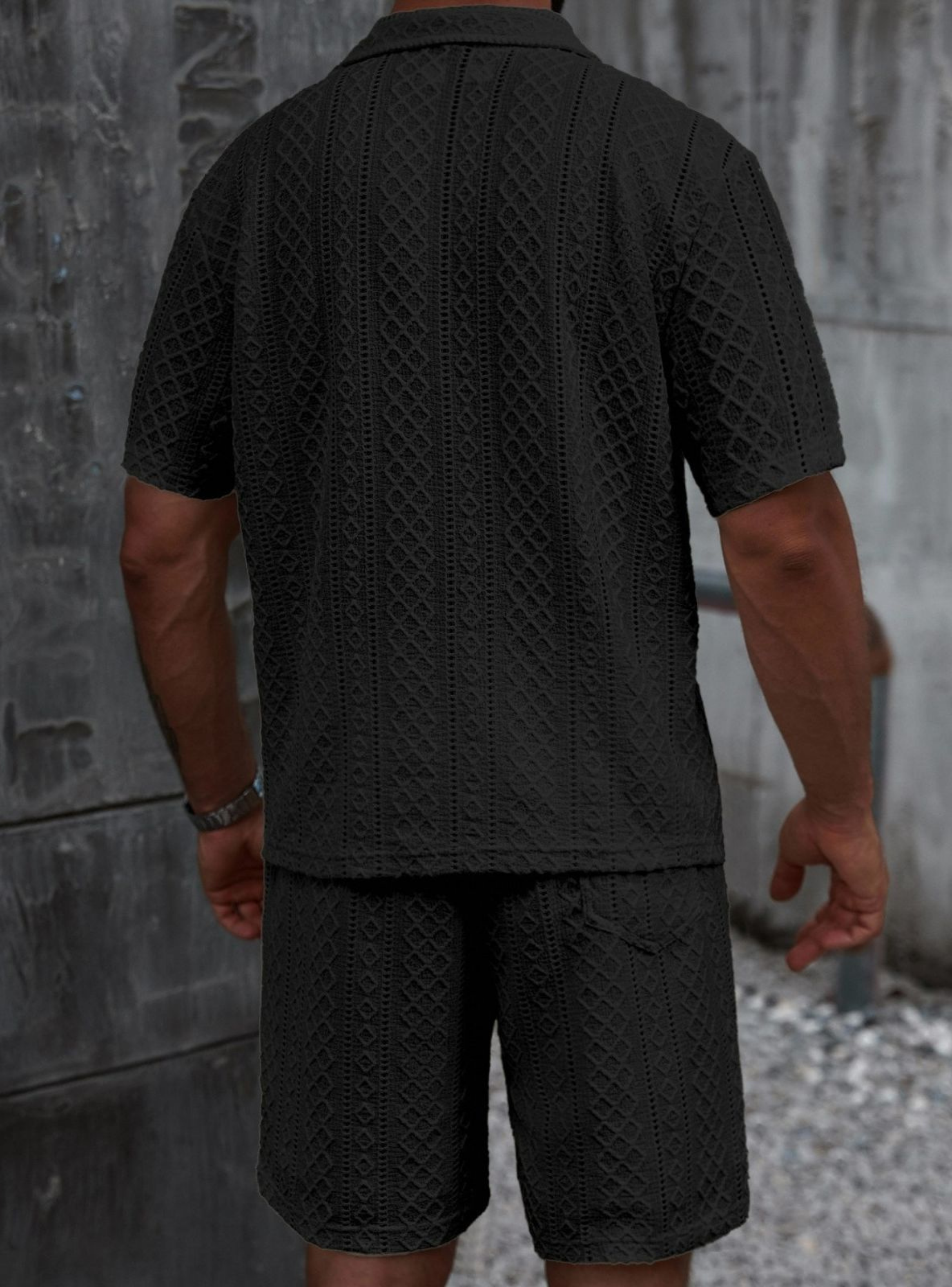 Conjunto Hombre 2 Piezas Short Camisa Textura Tendencia Urbana 0279-2