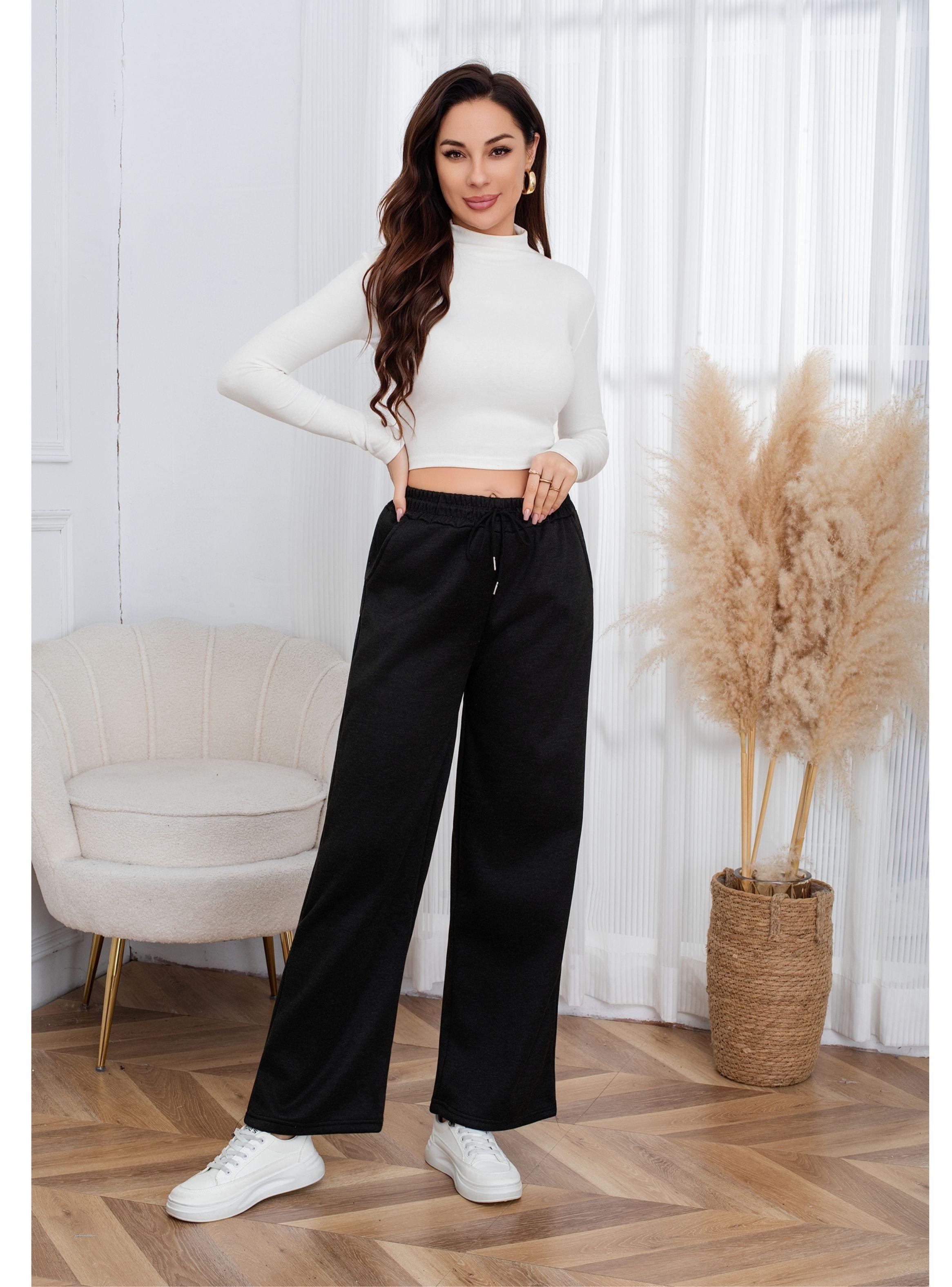 Pantalón Ancho Buzo Mujer Forro Interior Polar Bolsillos Jaspeado 0001-3