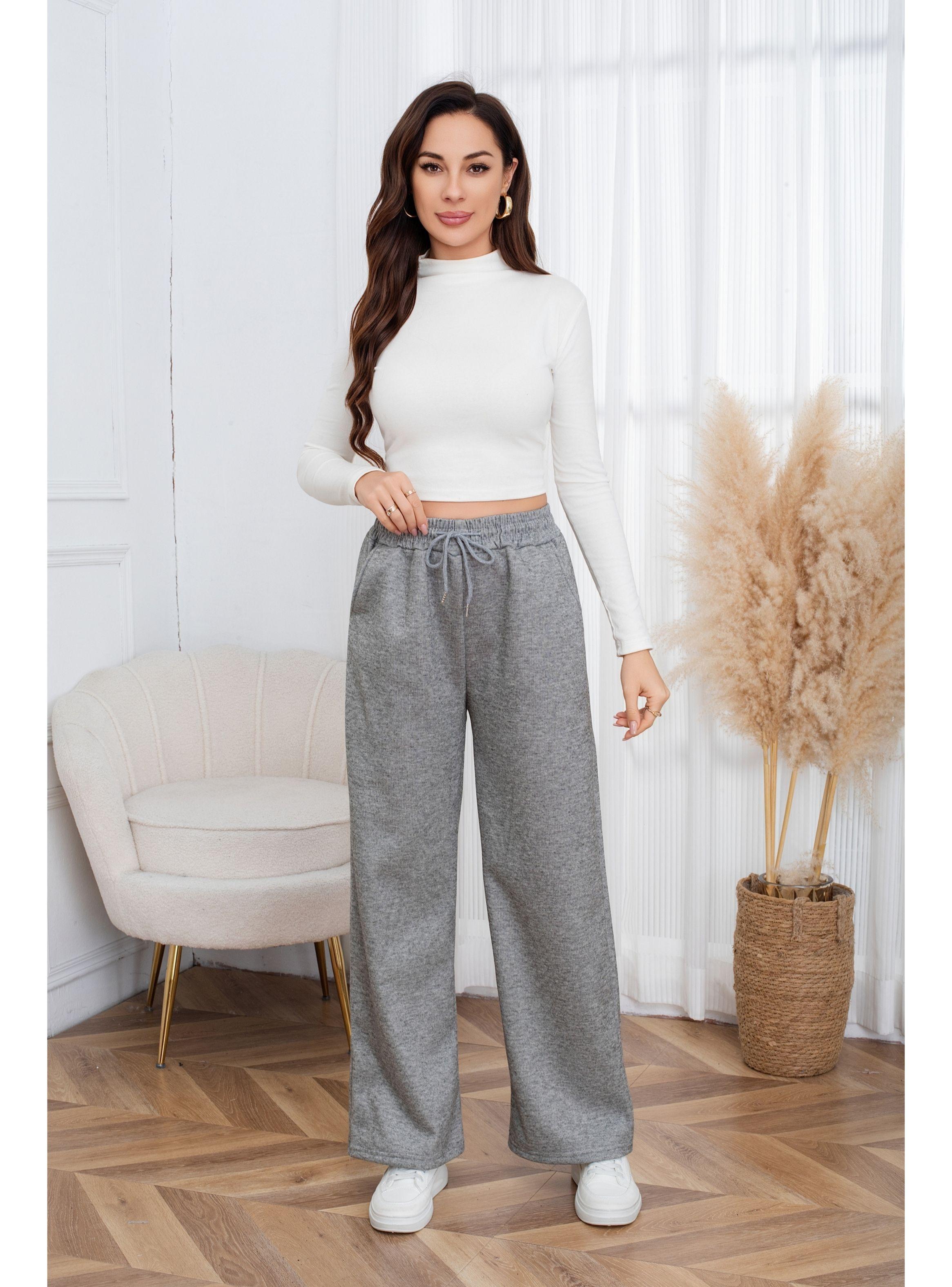 Pantalón Ancho Buzo Mujer Forro Interior Polar Bolsillos Jaspeado 0001-0