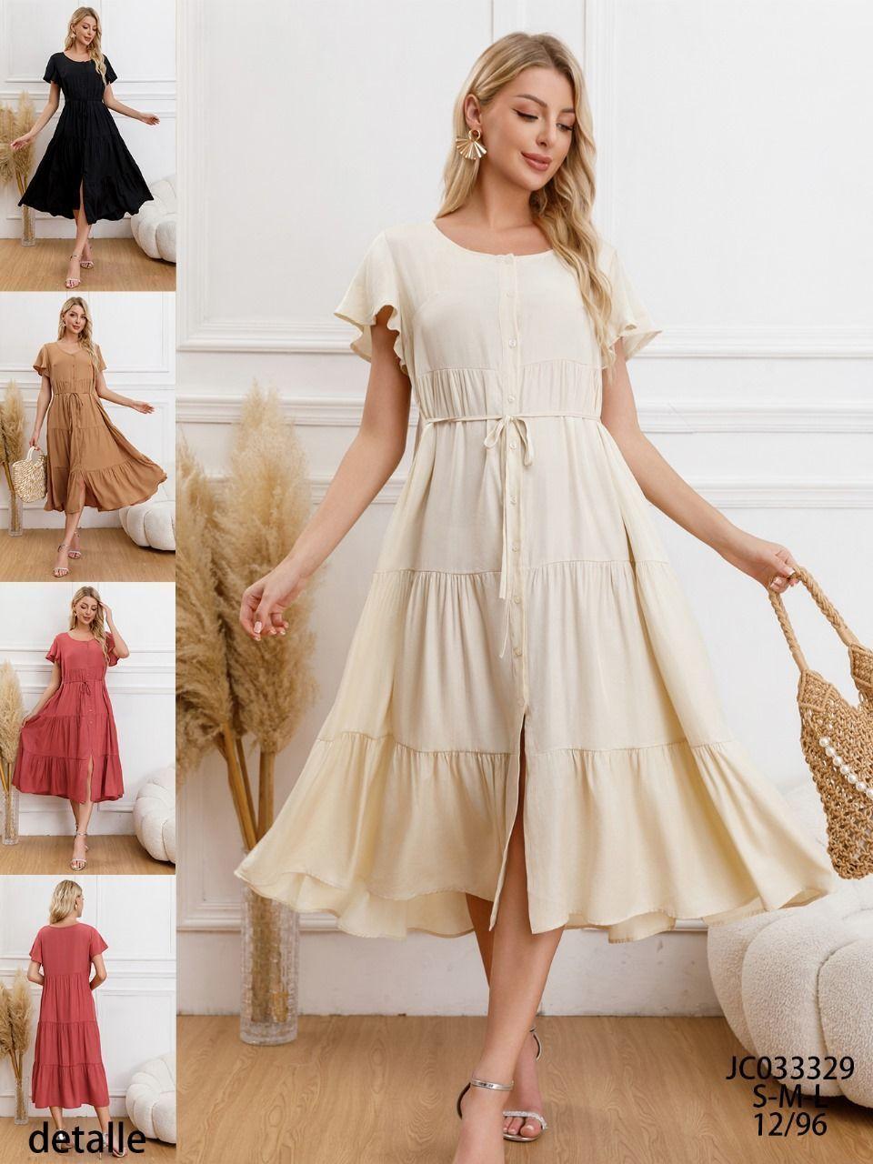 Vestido Largo Mujer Primavera Casual Manga Corta Escalonado 329-2