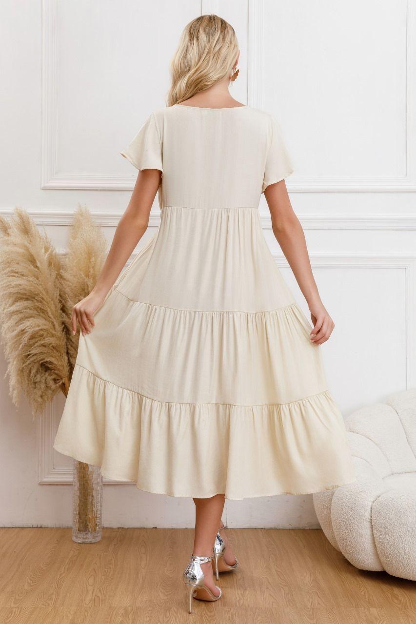 Vestido Largo Mujer Primavera Casual Manga Corta Escalonado 329-3