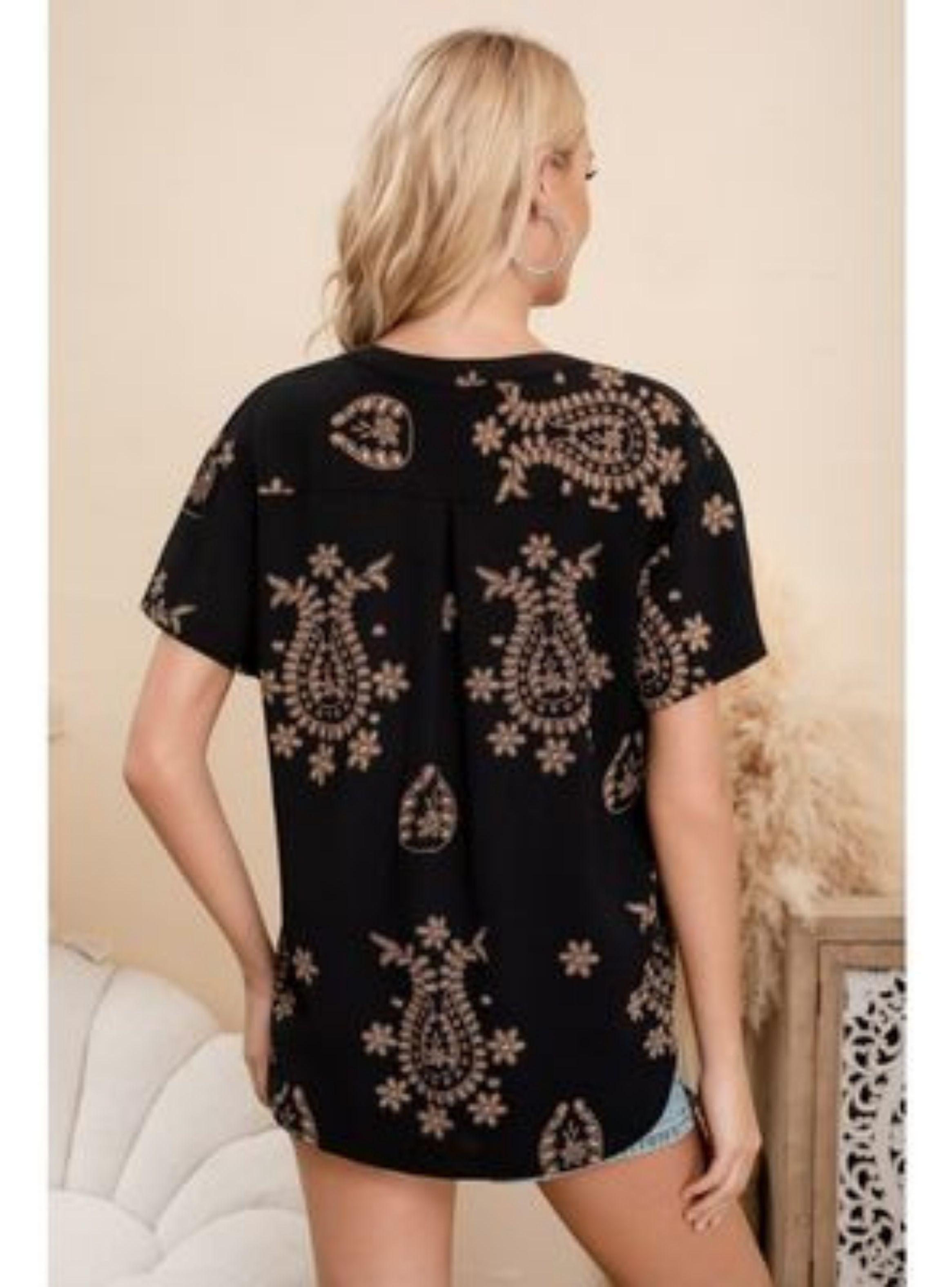 Blusa Mujer Manga Corta Algodón Botones Diseño Estampado 0076-2