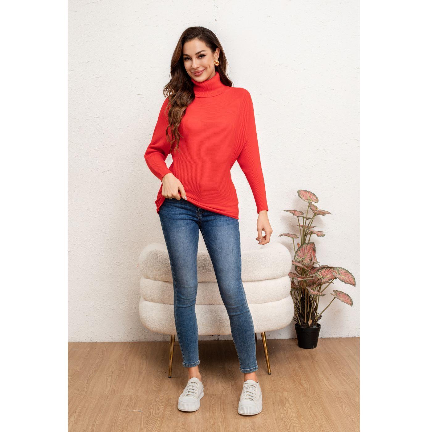 Sweater Mujer Cuello Alto Manga Larga Murciélago Tejido 5063-2